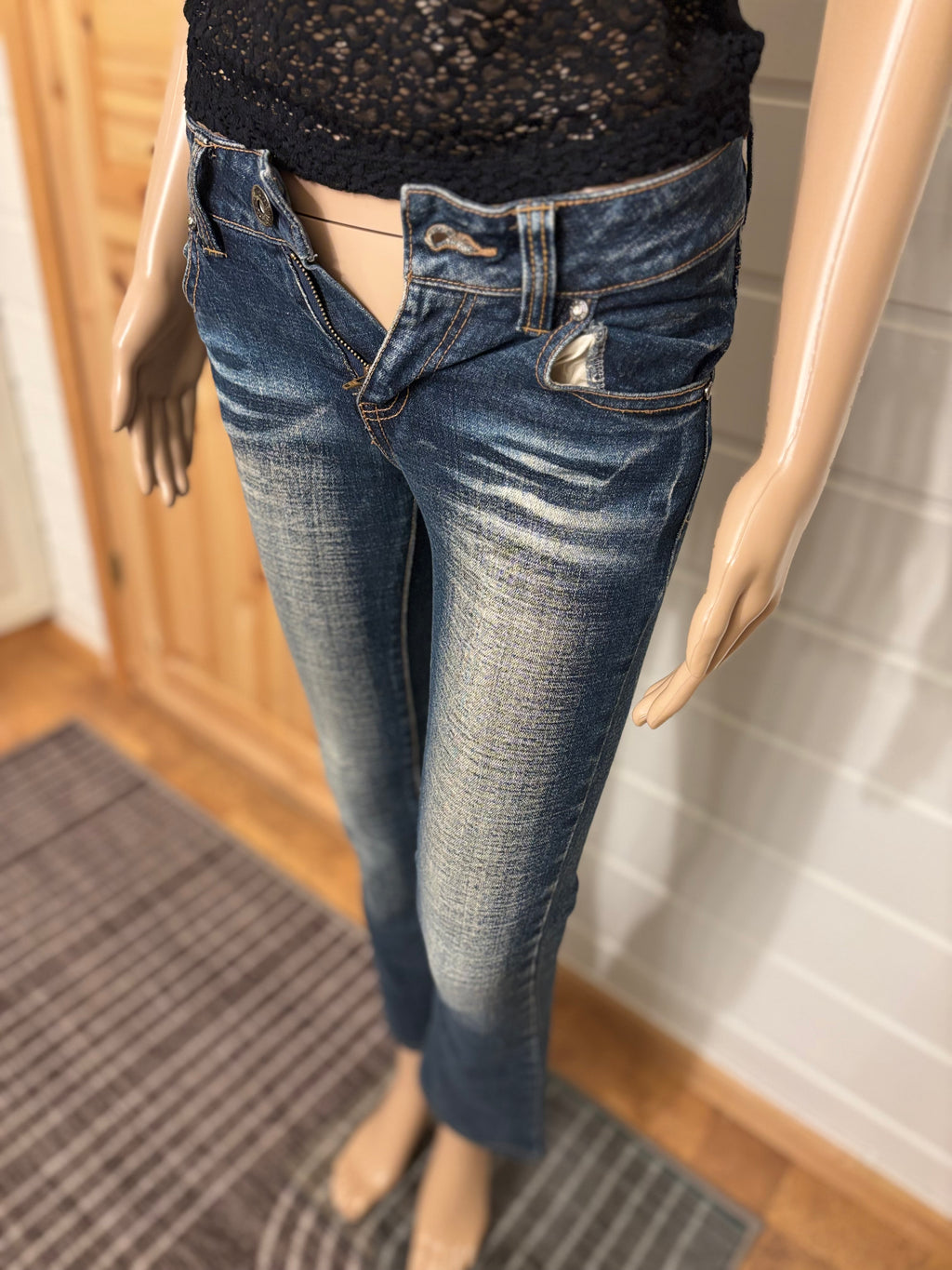 Vintage Jeans Sleng Pyntede Lommer