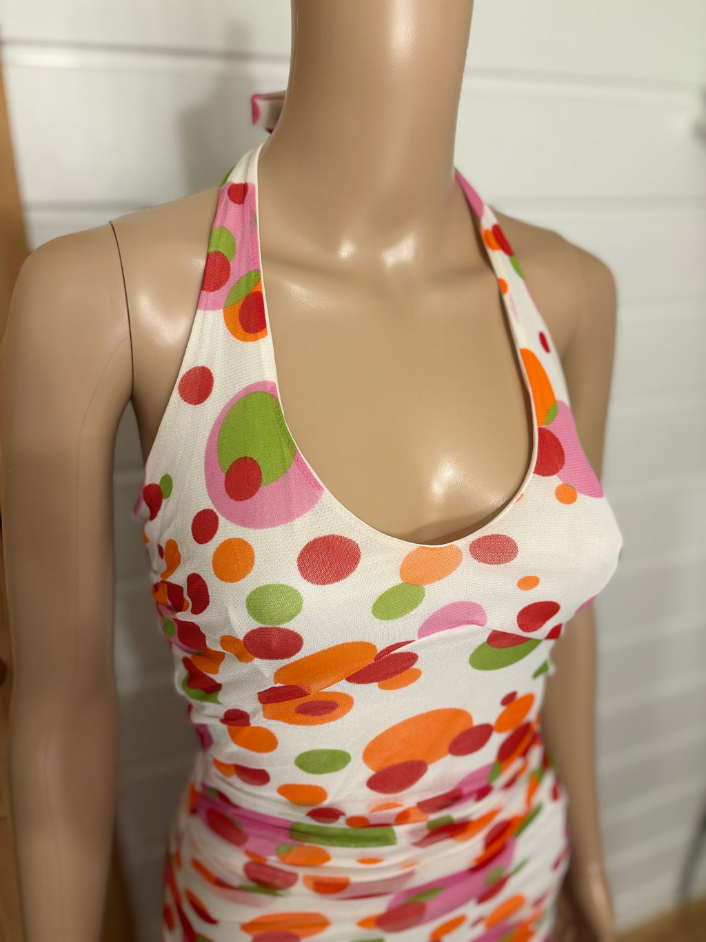 Fargerik Polkadott Prikker Halterneck Mesh Mini Kjole