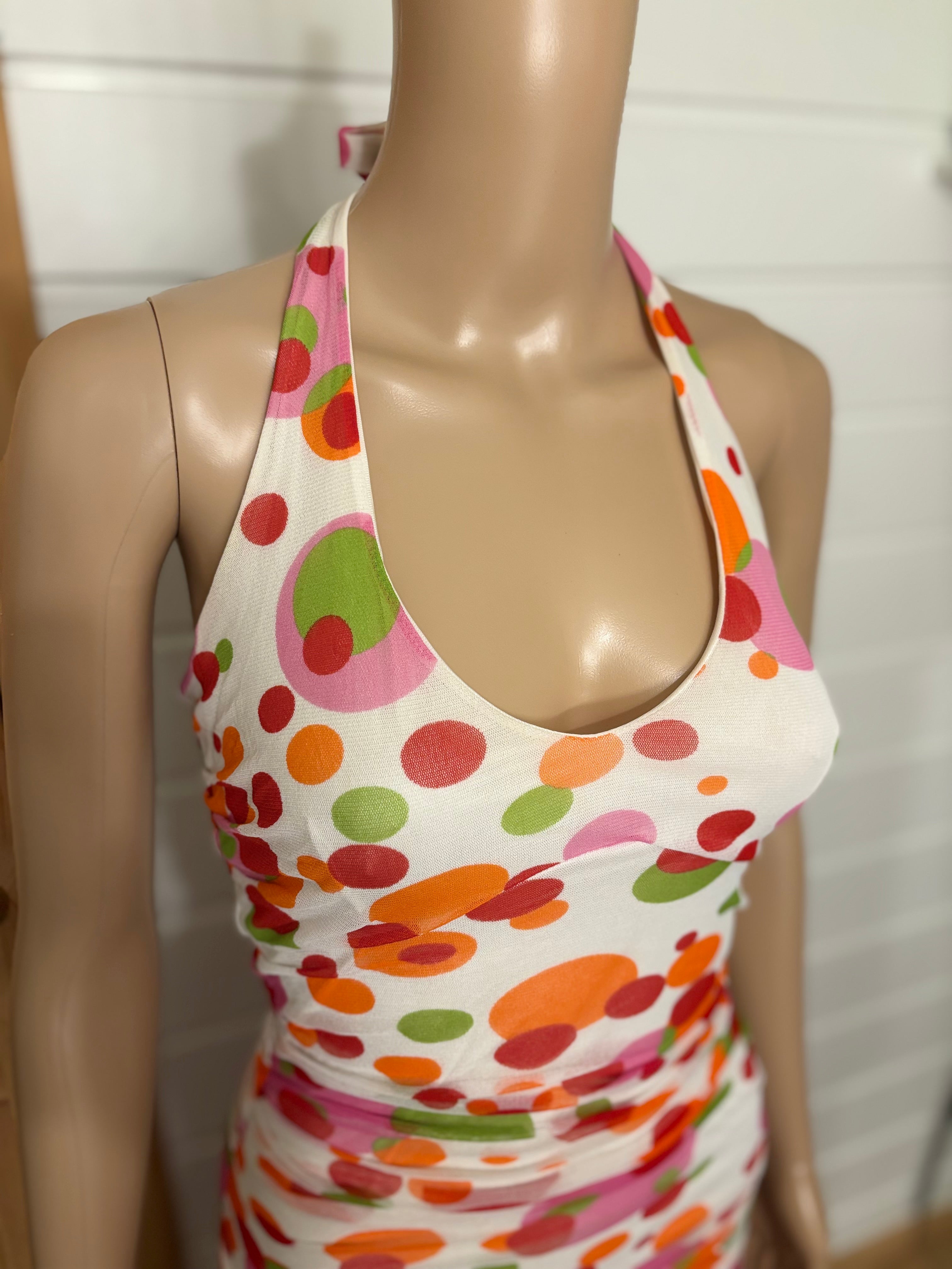 Fargerik Polkadott Prikker Halterneck Mesh Mini Kjole