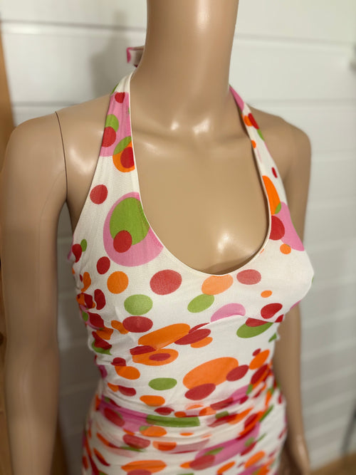 Fargerik Polkadott Prikker Halterneck Mesh Mini Kjole
