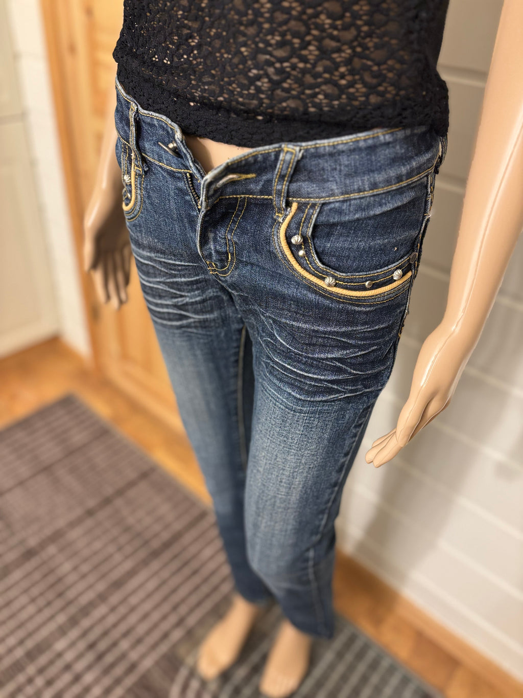 Vintage Jeans Straight Pyntede Lommer