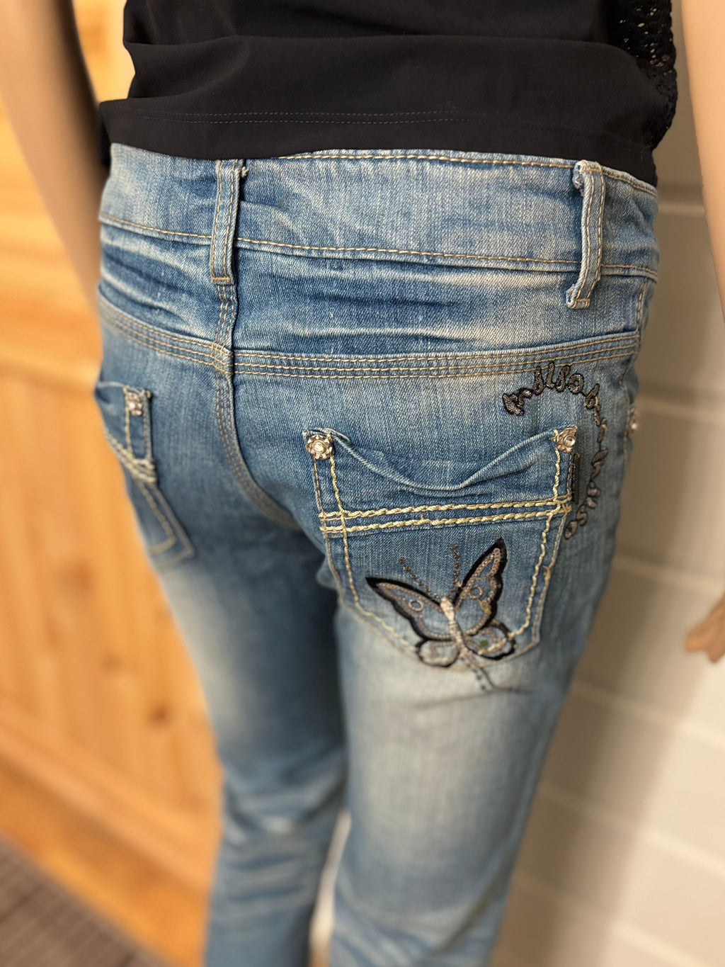 Vintage Jeans Sleng Pyntede Lommer