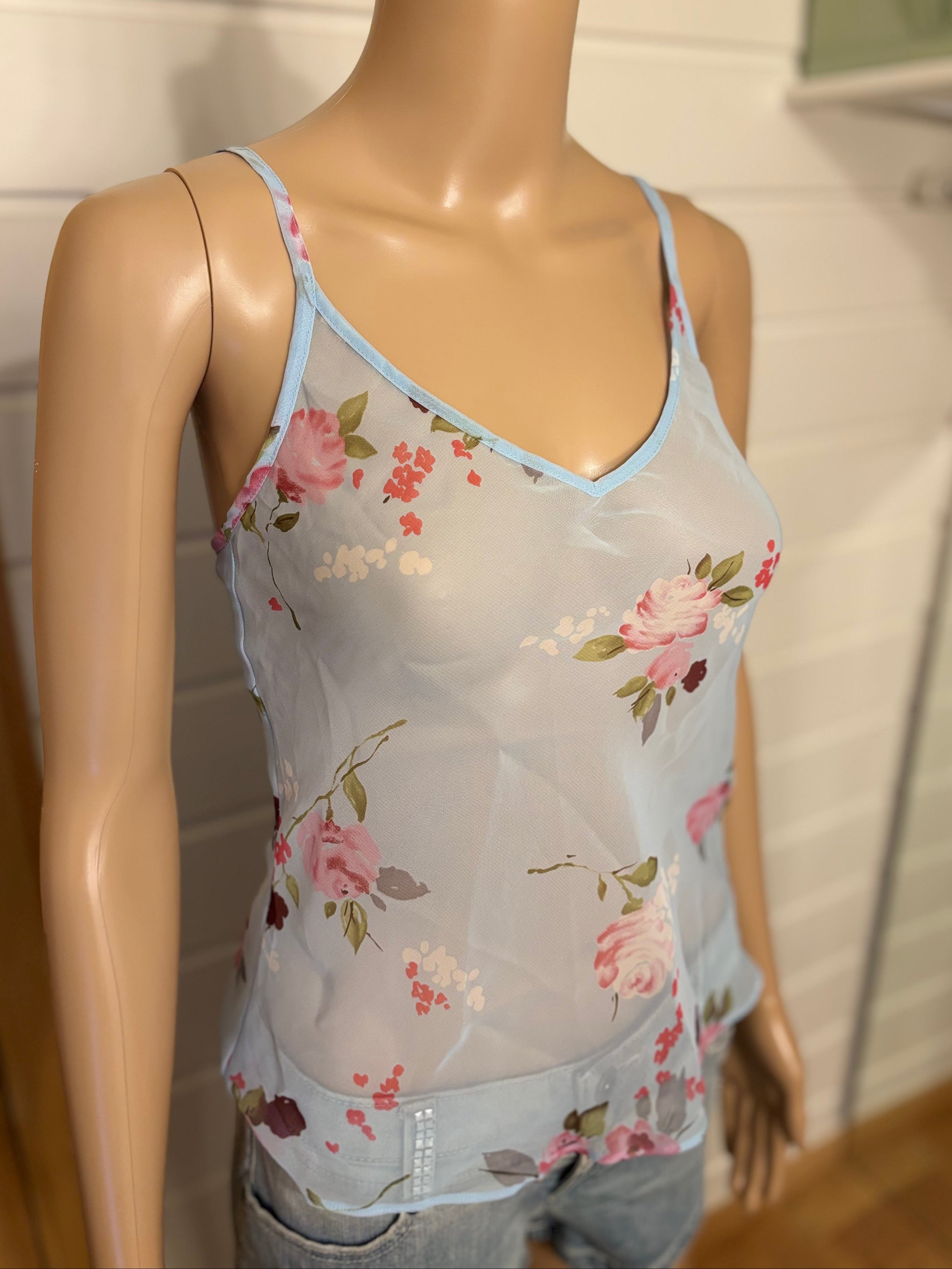Lyseblå Mesh Blomstret Topp