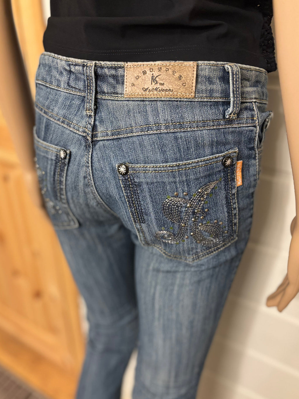 Vintage Jeans Sleng Pyntede Lommer