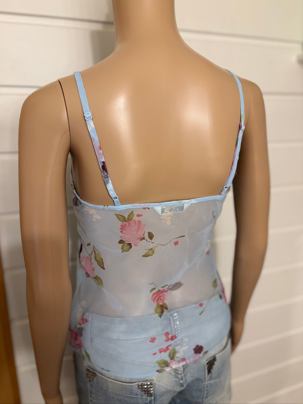 Lyseblå Mesh Blomstret Topp