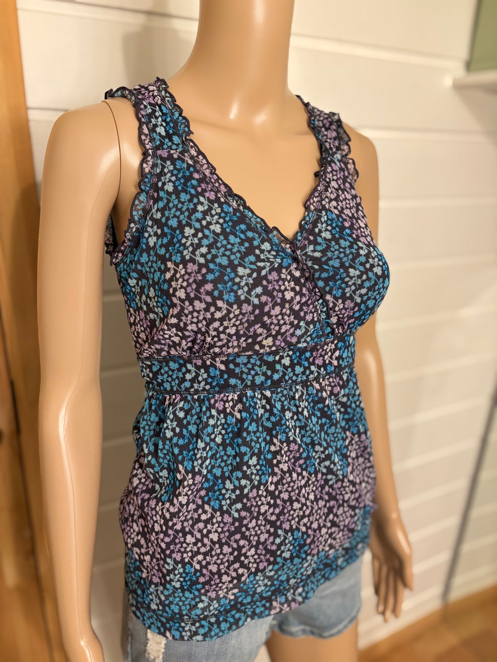 Mønstret Mesh Babydoll Topp