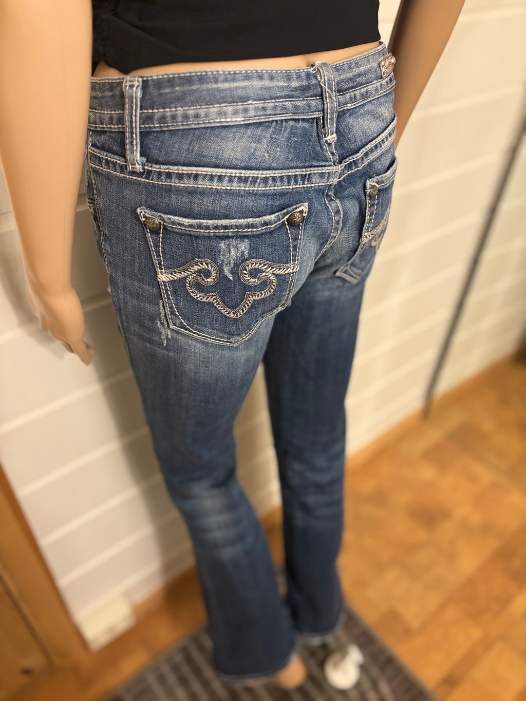 Vintage Jeans Bootcut Hvite Broderte Lommer