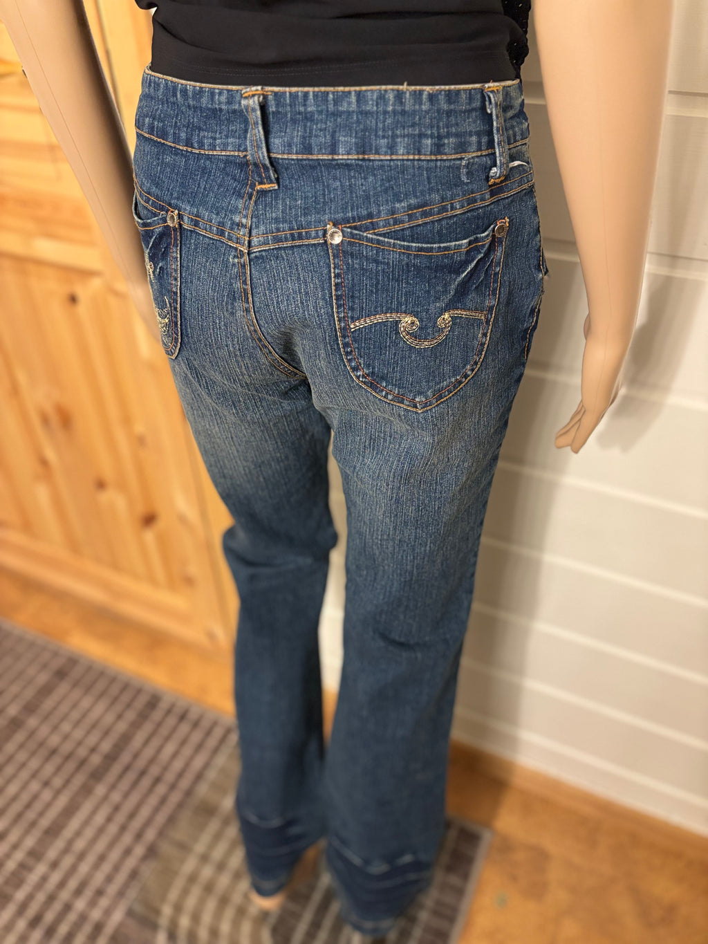 Vintage Jeans Sleng Broderte Lommer