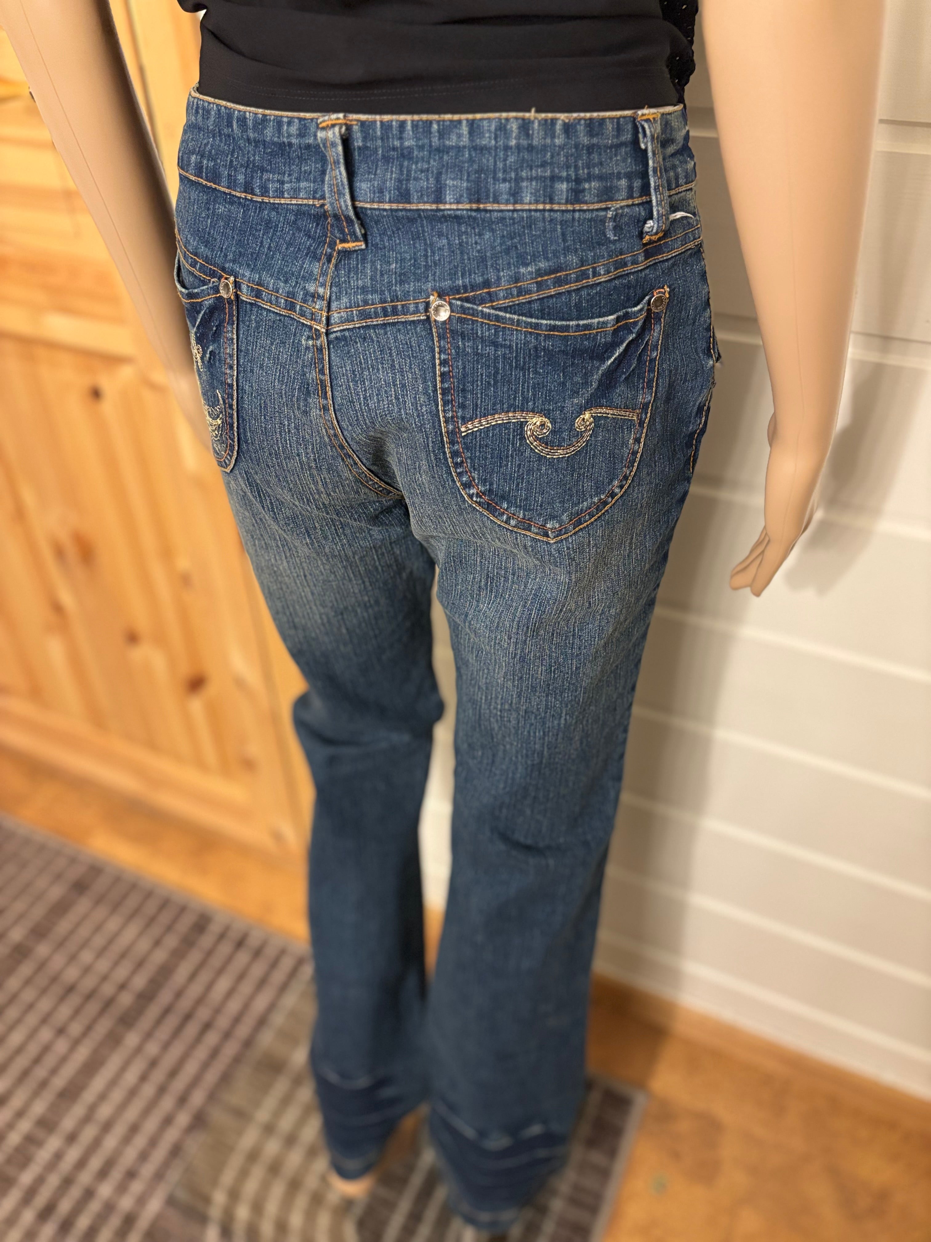 Vintage Jeans Sleng Broderte Lommer