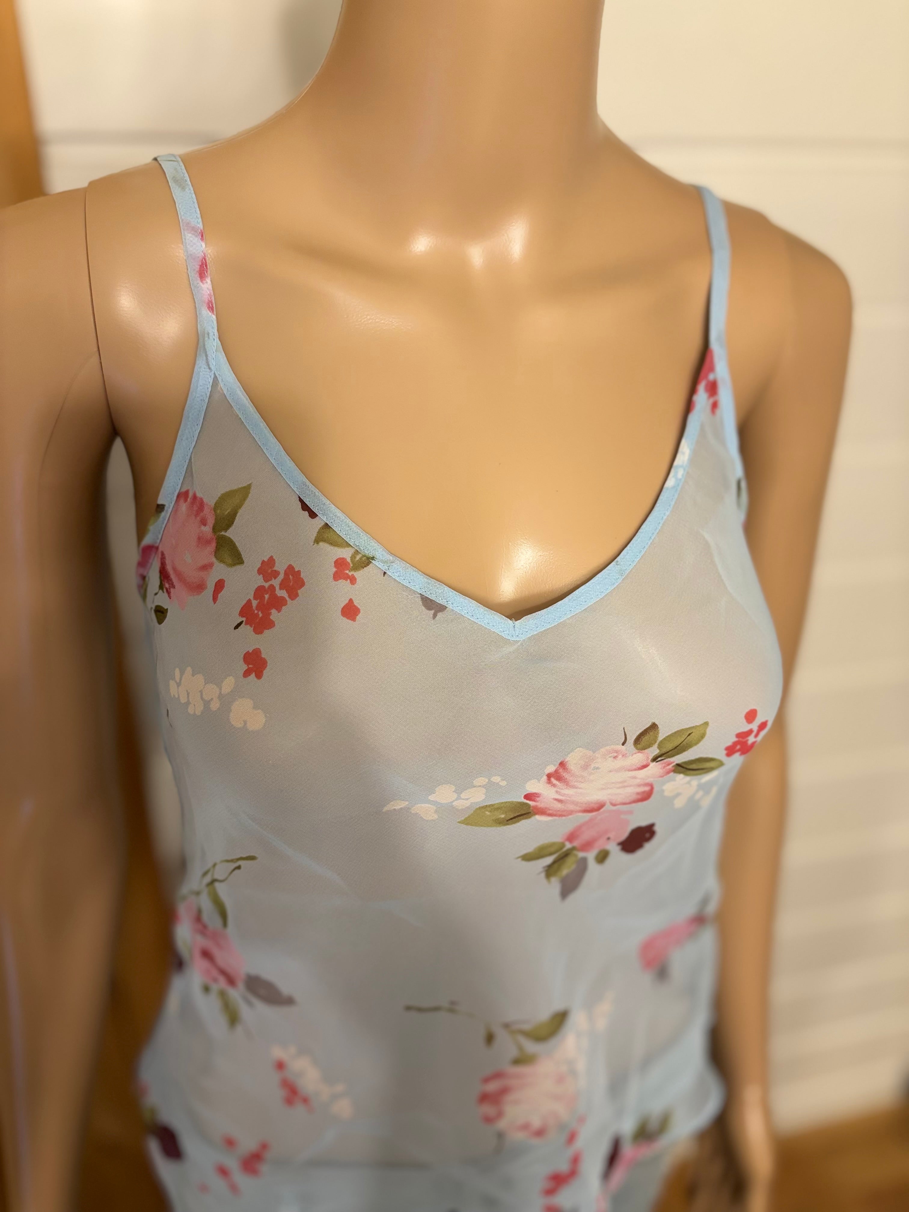 Lyseblå Mesh Blomstret Topp