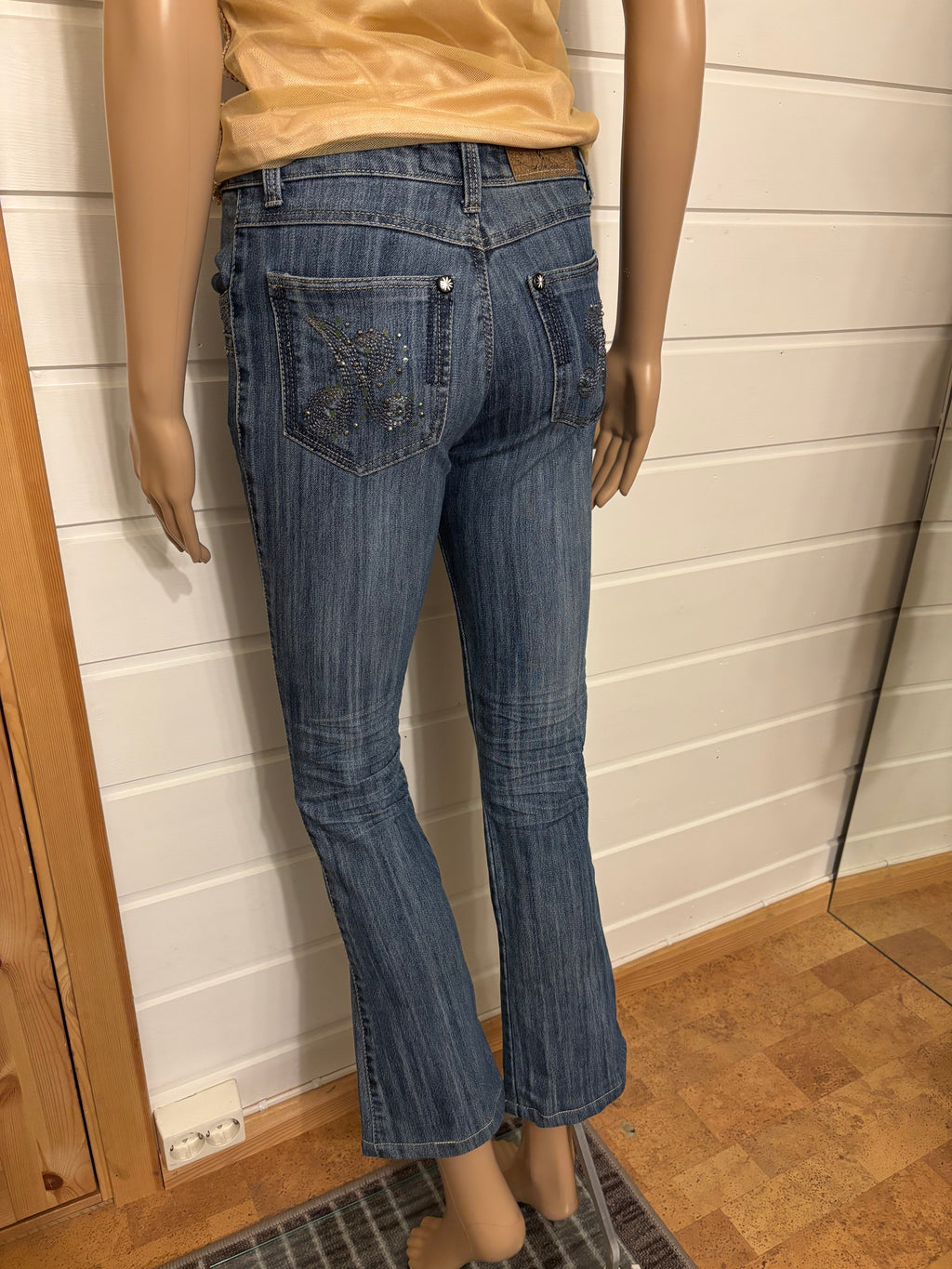 Lyseblå Jeans Sleng Pyntede Lommer