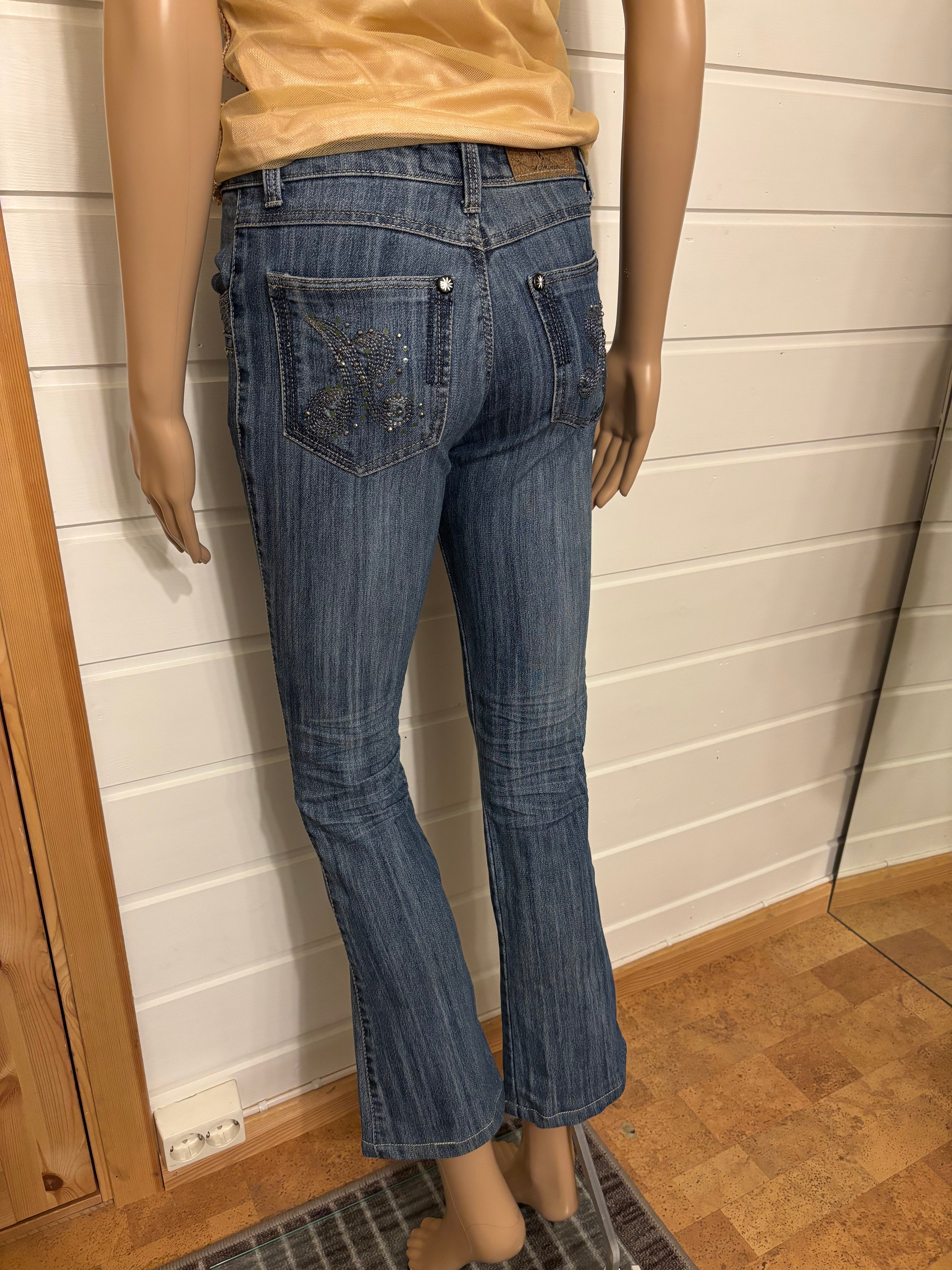 Lyseblå Jeans Sleng Pyntede Lommer