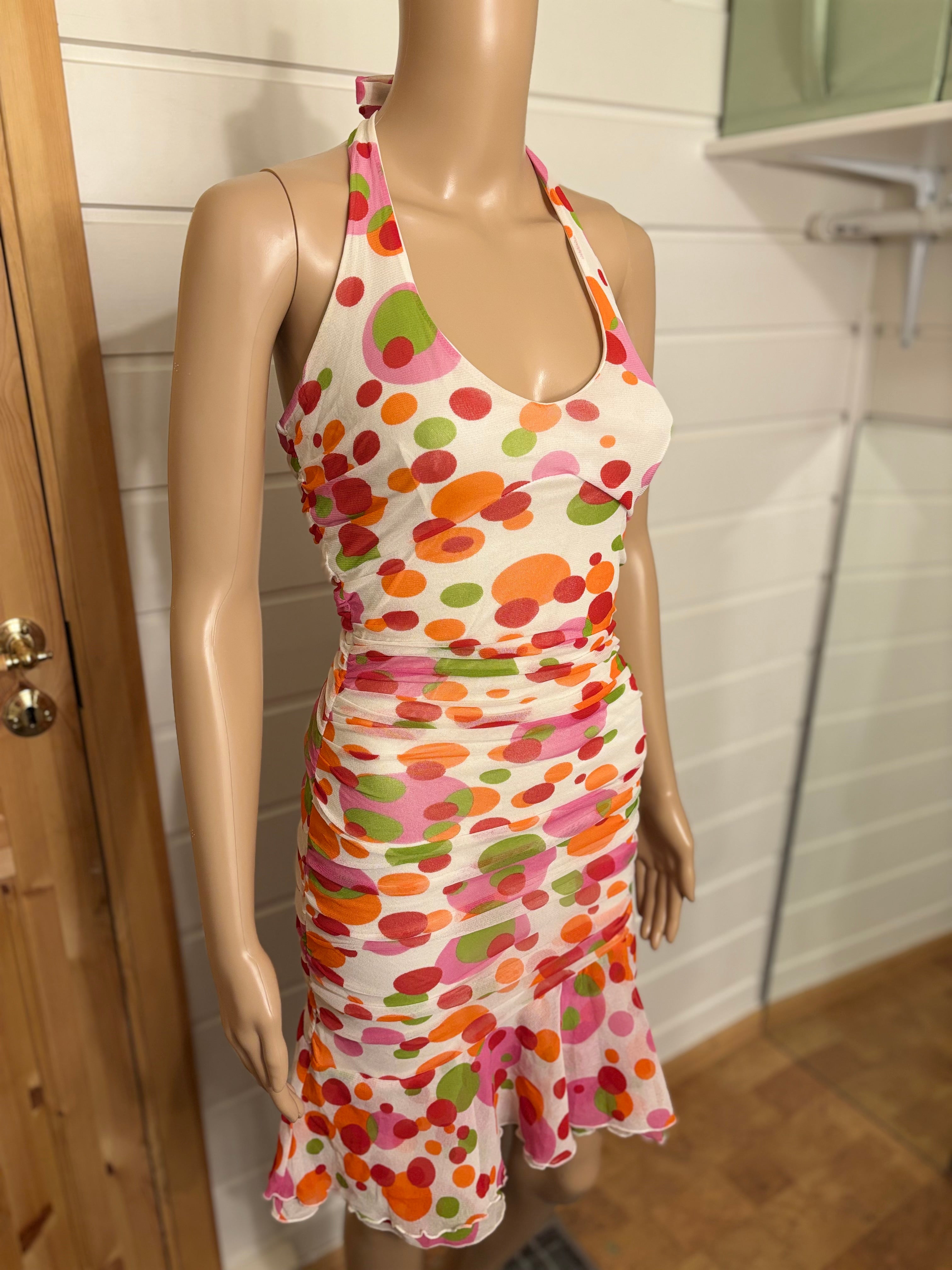 Fargerik Polkadott Prikker Halterneck Mesh Mini Kjole