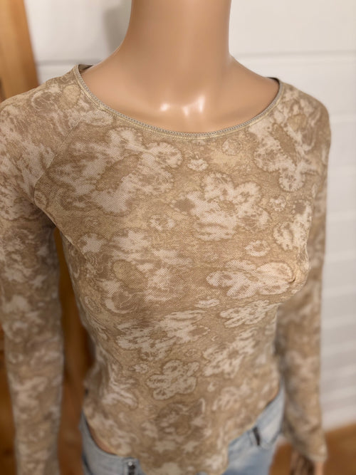 Beige Mesh Langermet Topp