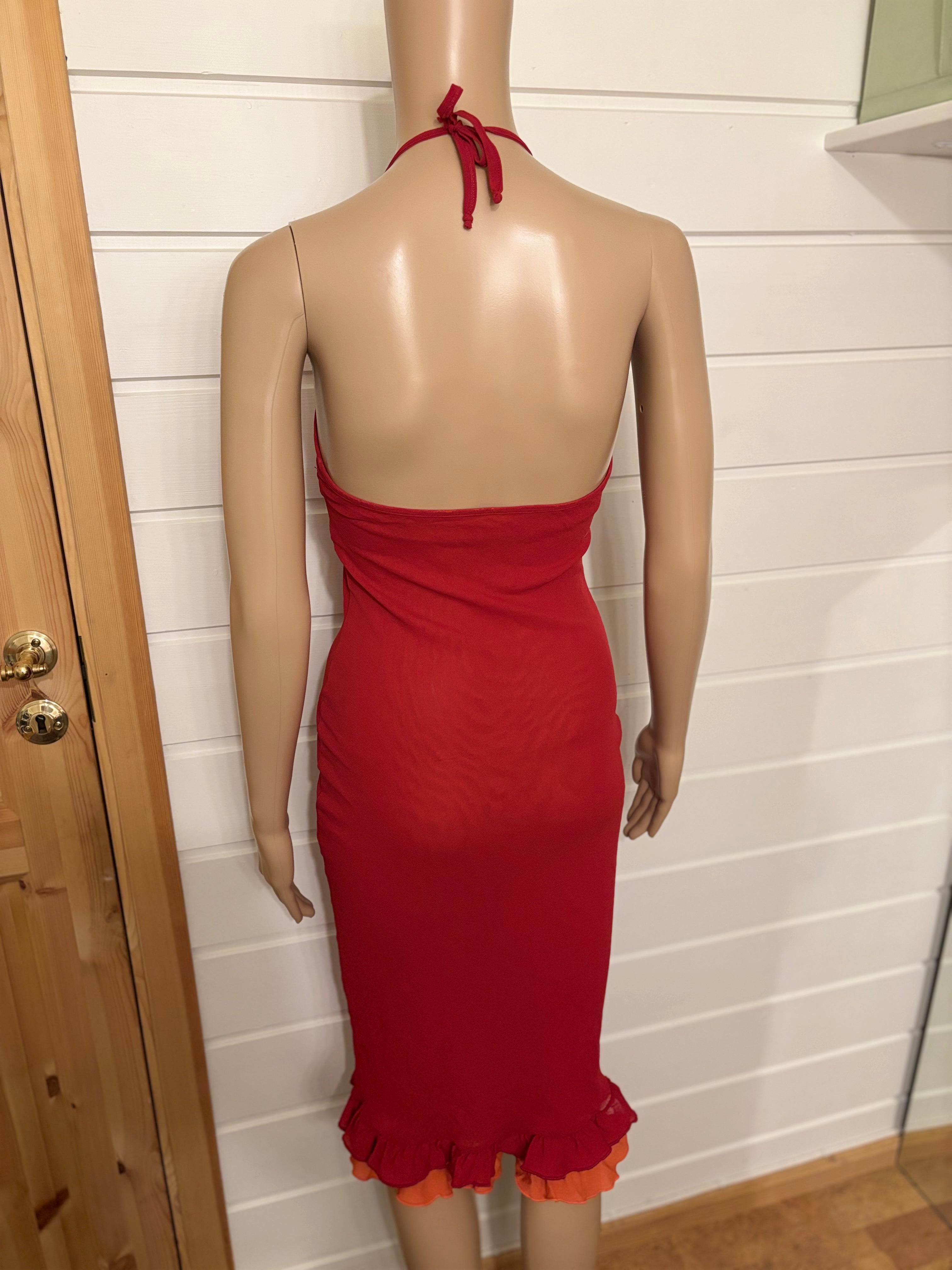 Rød Mesh Halter Neck Midi Kjole