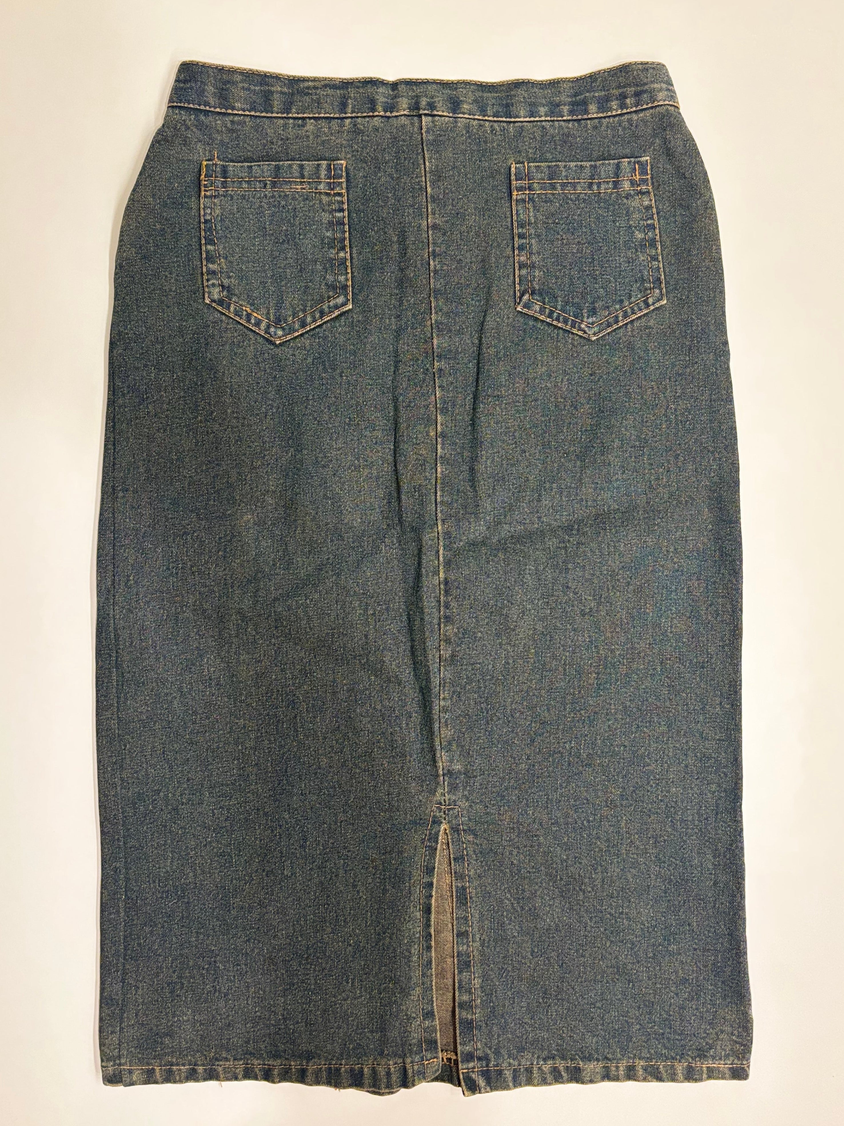 Mørkeblå Midi Denim Skjørt