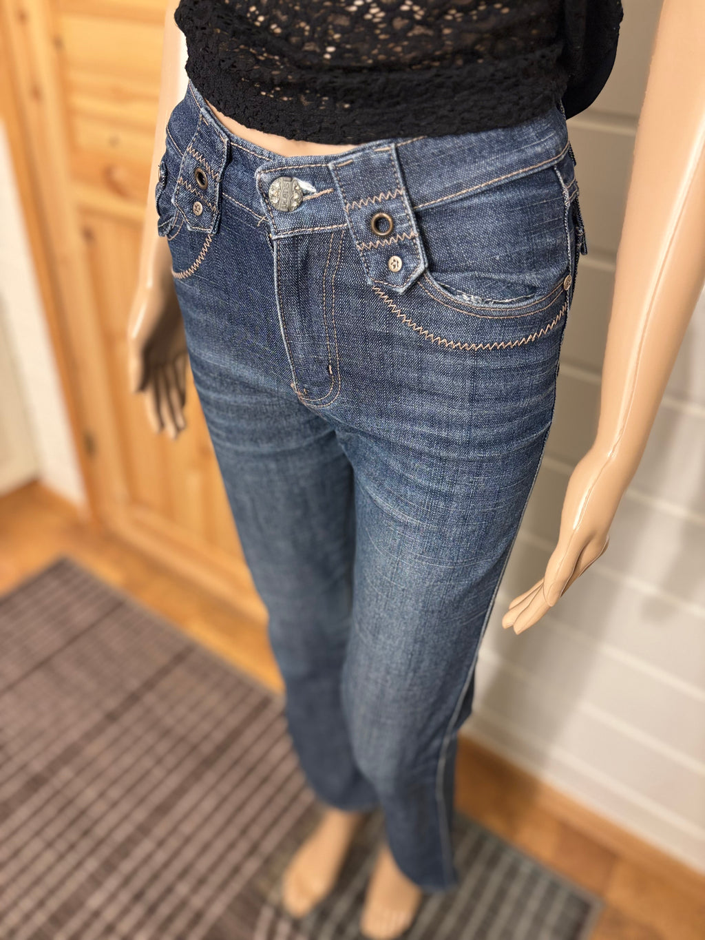 Vintage Jeans Sleng Pyntede Lommer