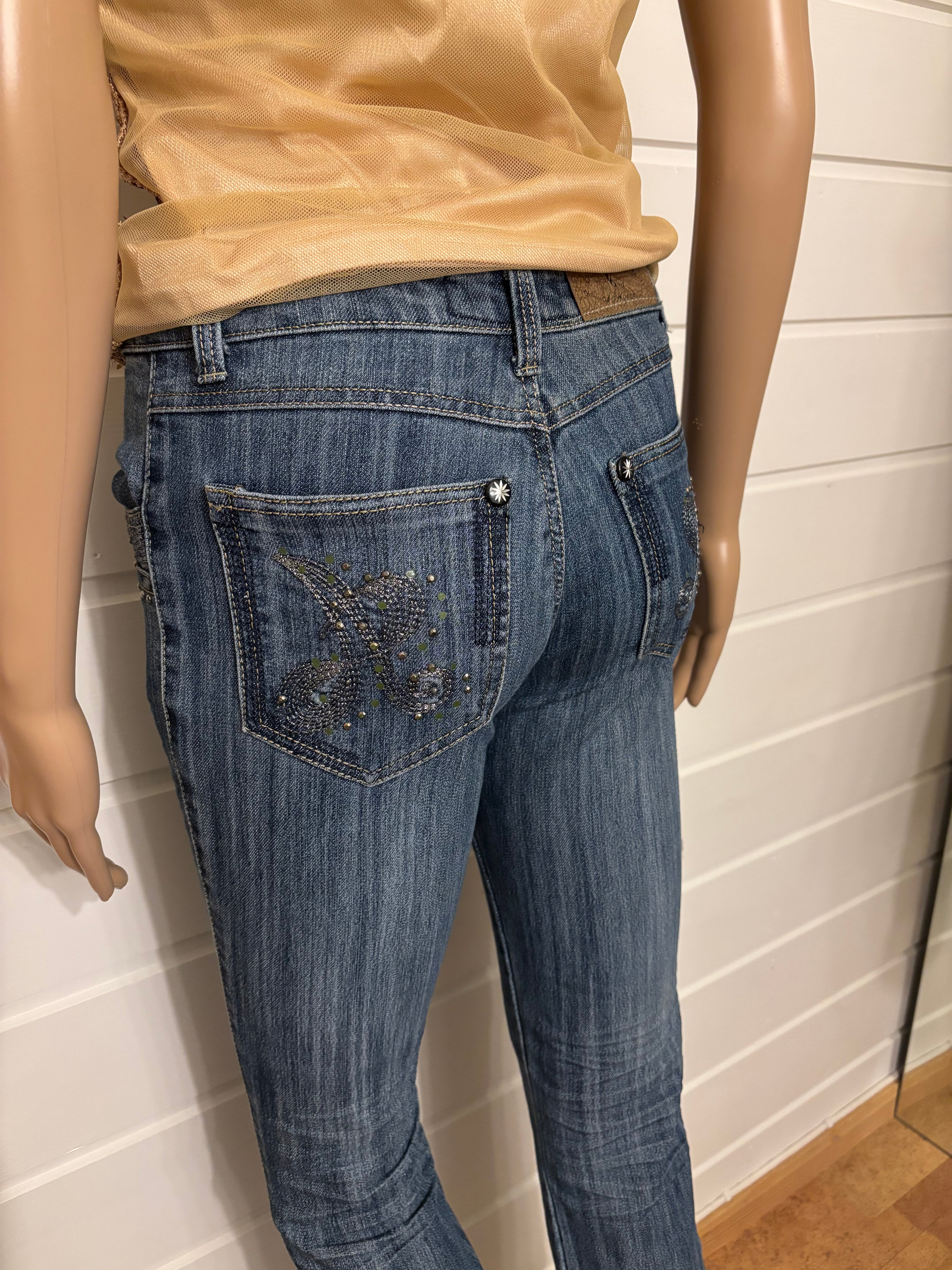 Lyseblå Jeans Sleng Pyntede Lommer