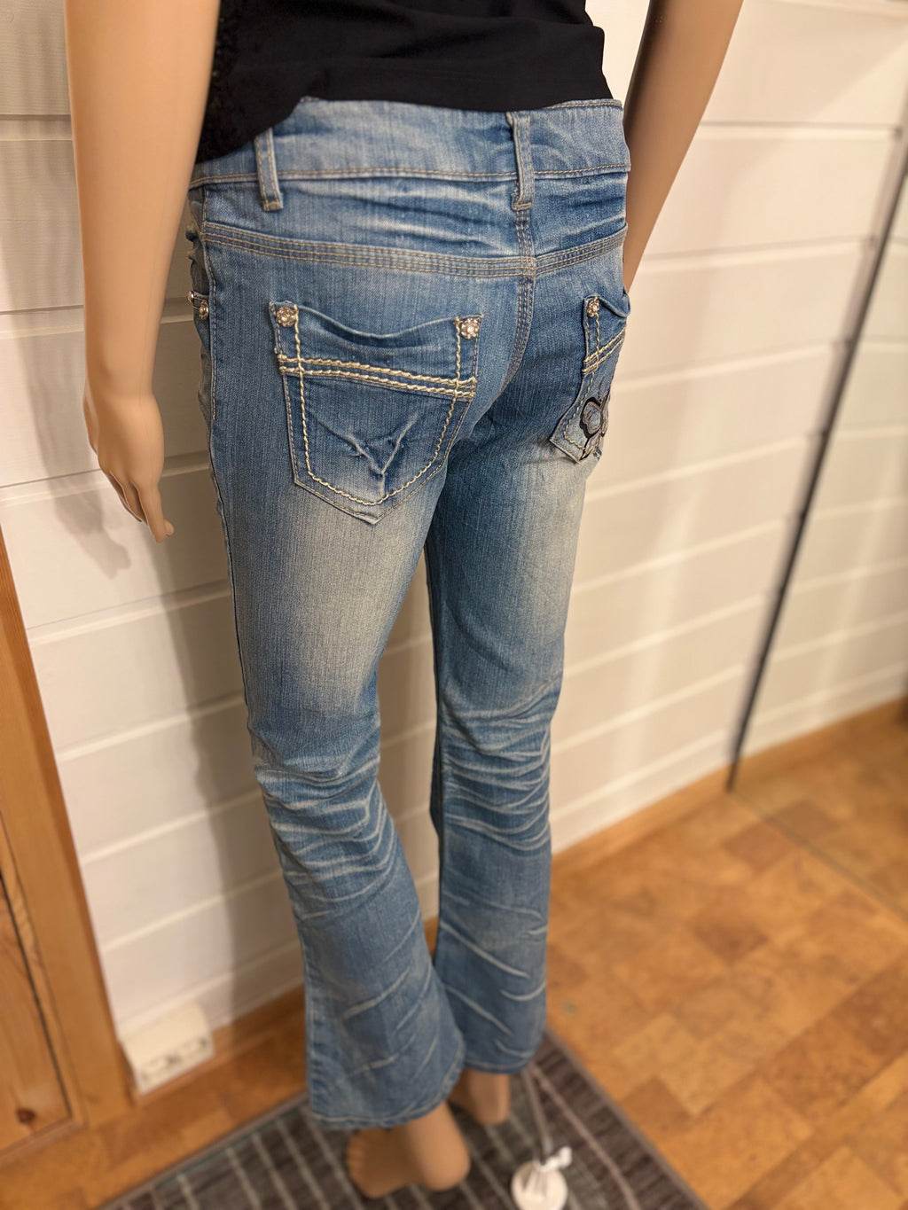 Vintage Jeans Sleng Pyntede Lommer