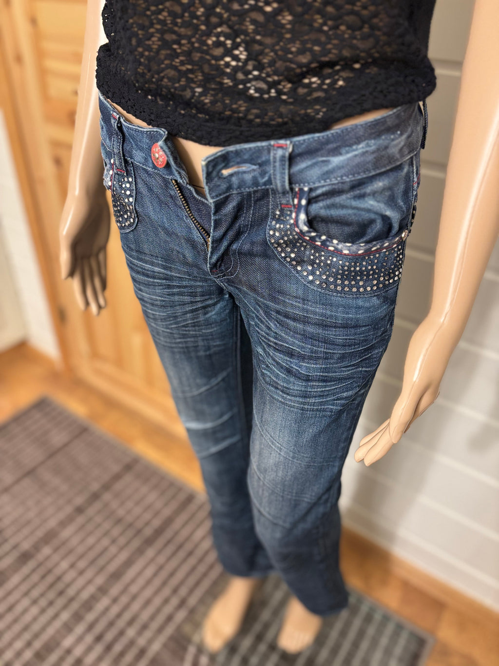 Vintage Jeans Sleng Pyntede Lommer