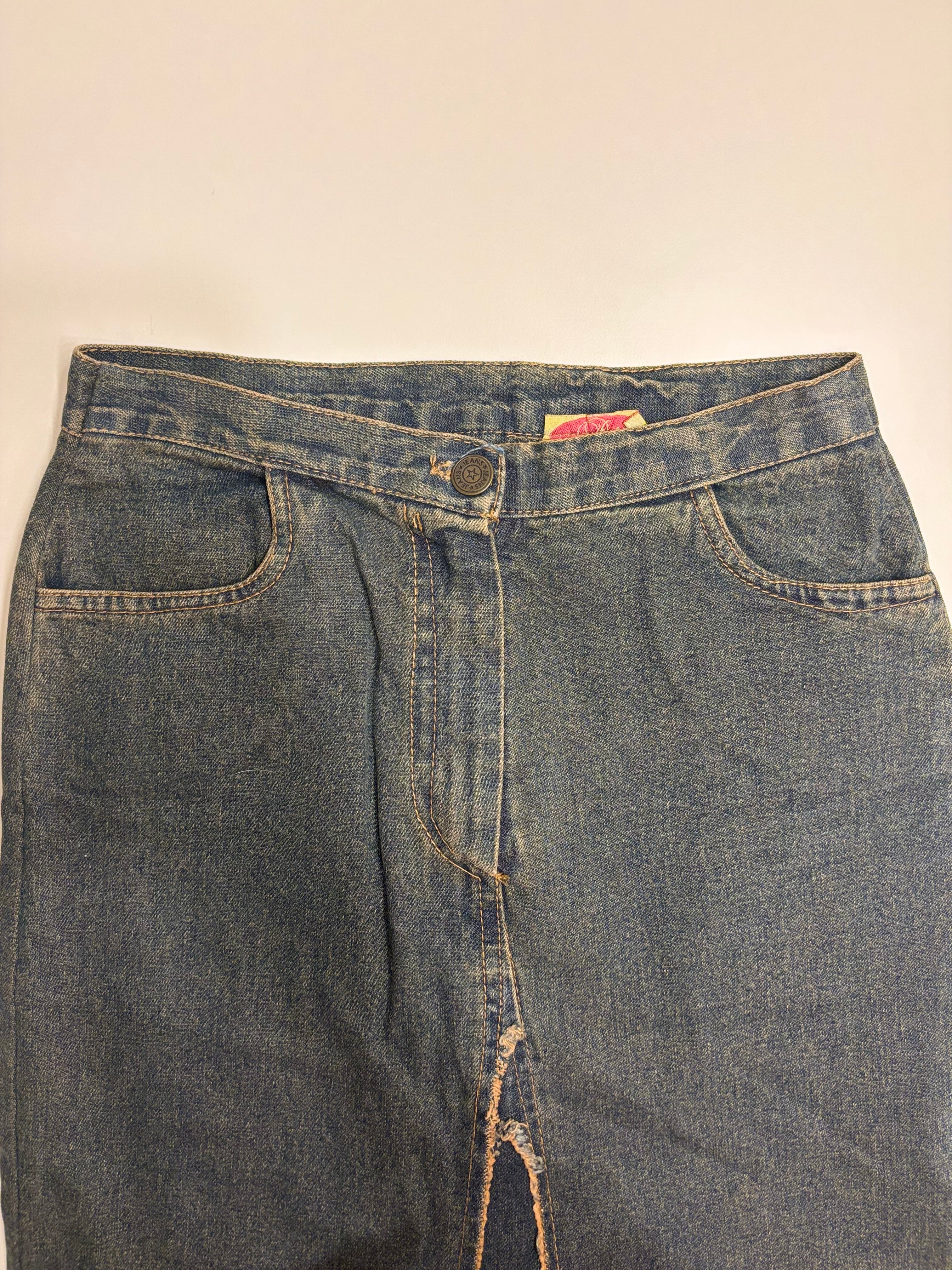 Mørkeblå Midi Denim Skjørt