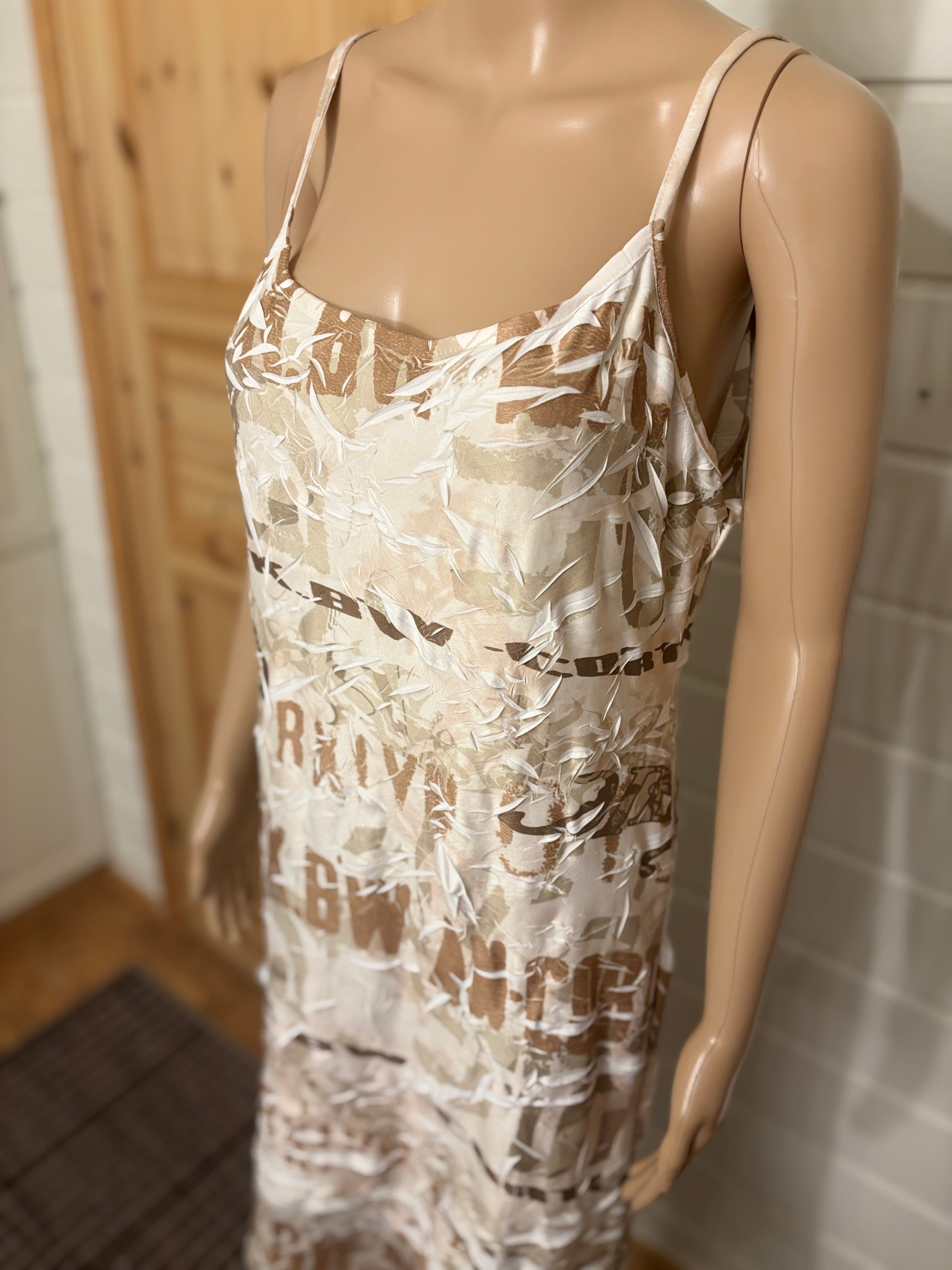 Beige Mønstret Midi Kjole