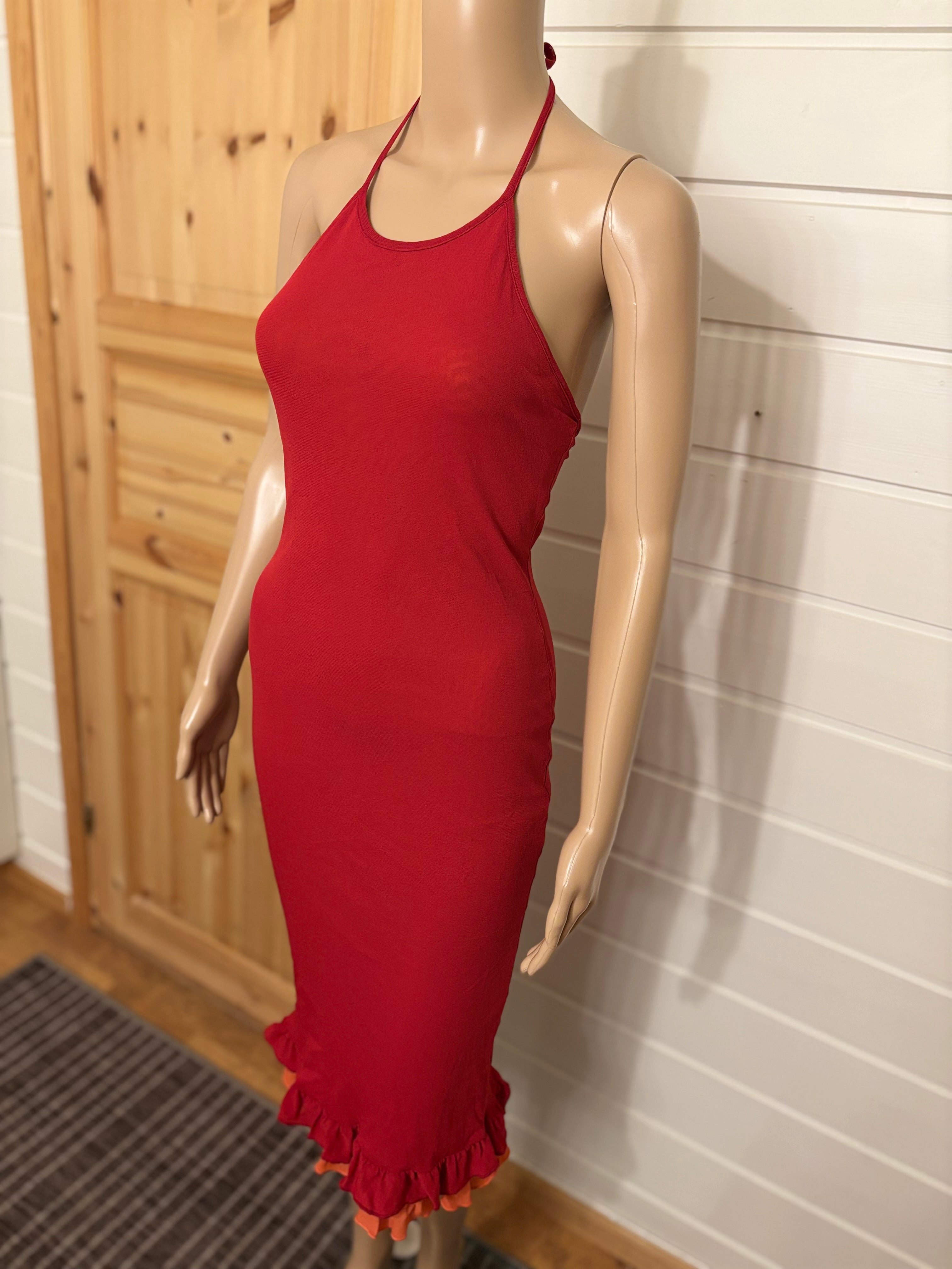 Rød Mesh Halter Neck Midi Kjole