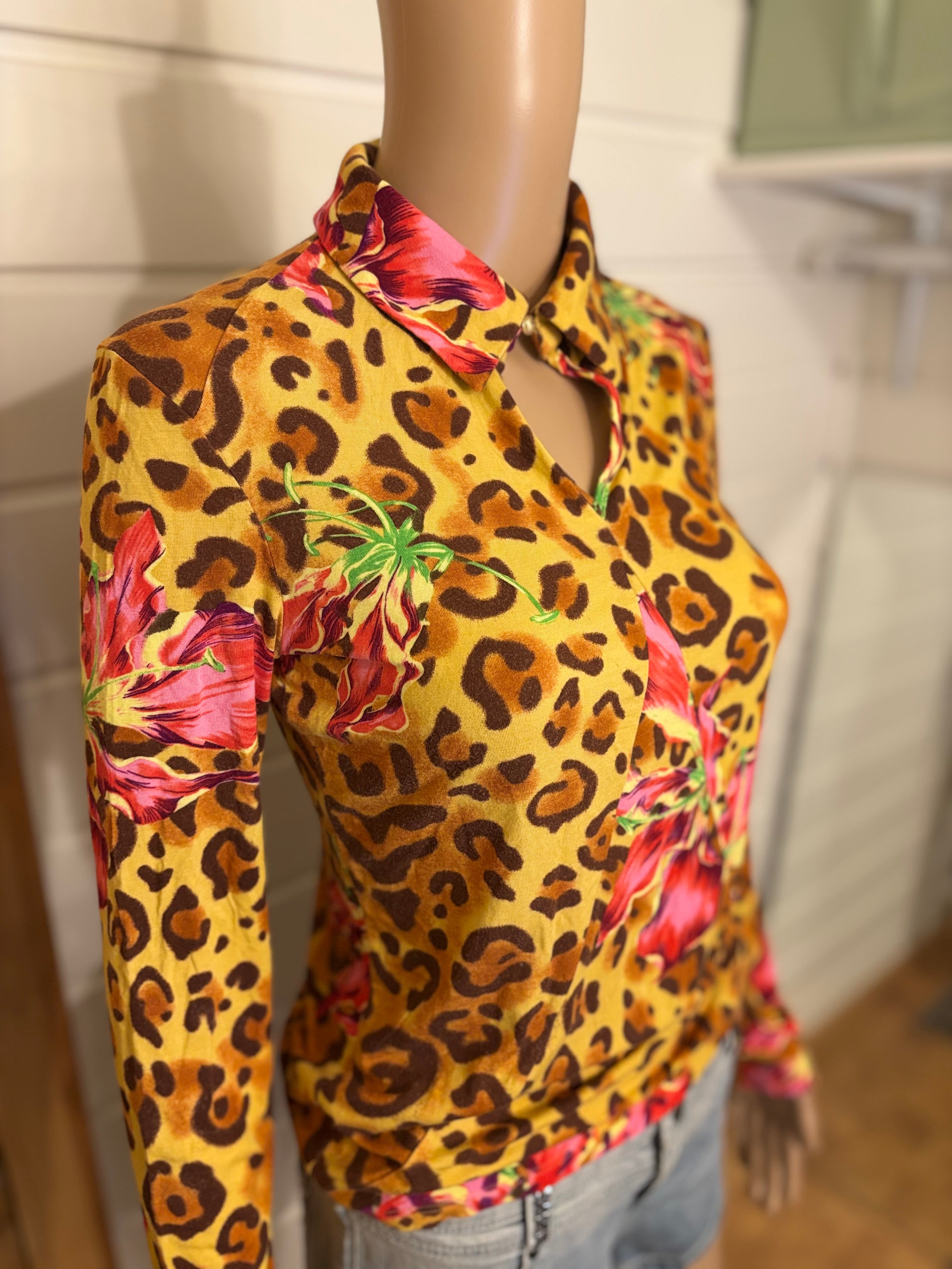 "Versace" Leopard Print Langermet Topp
