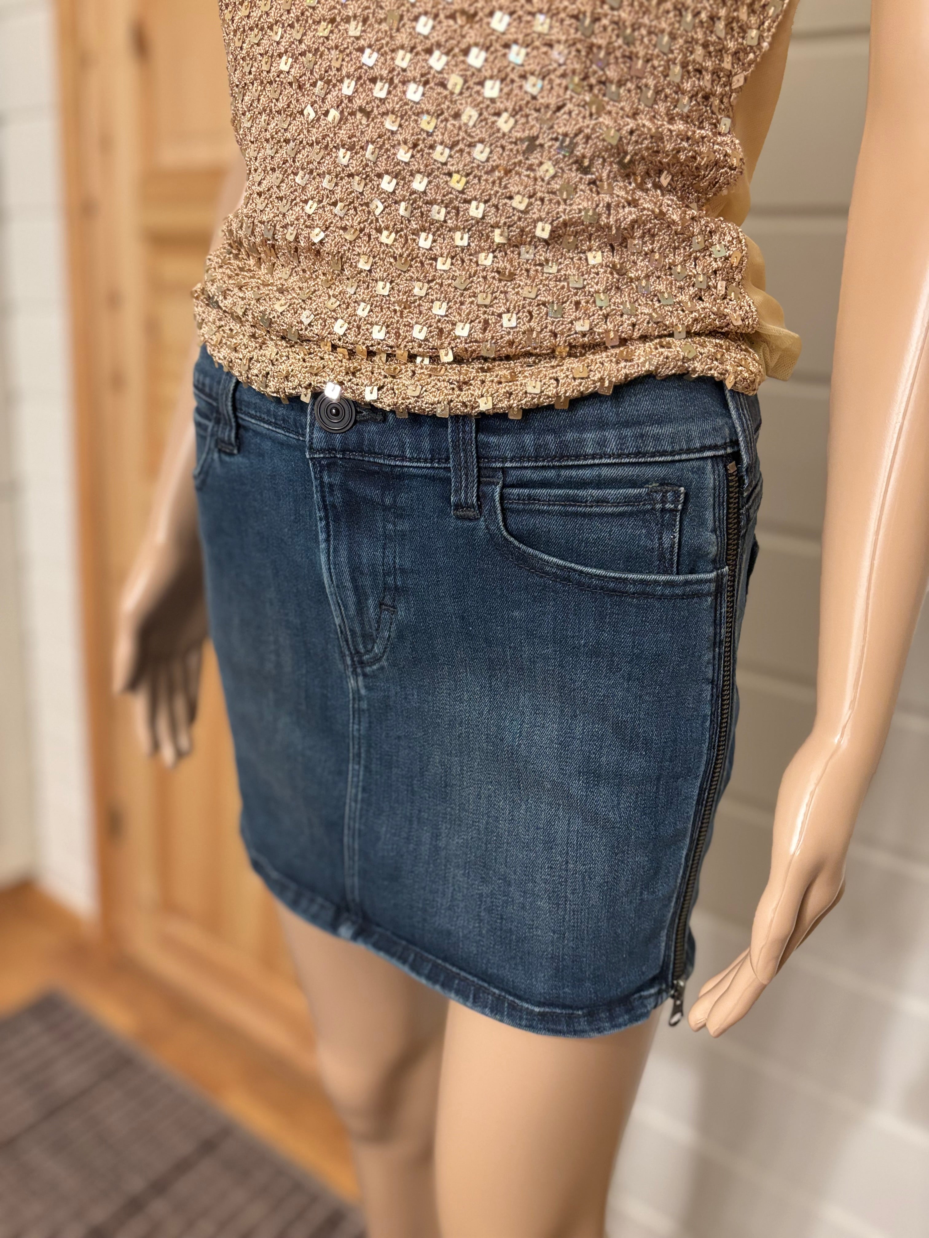 Mørkeblå Mini Denim Skjørt