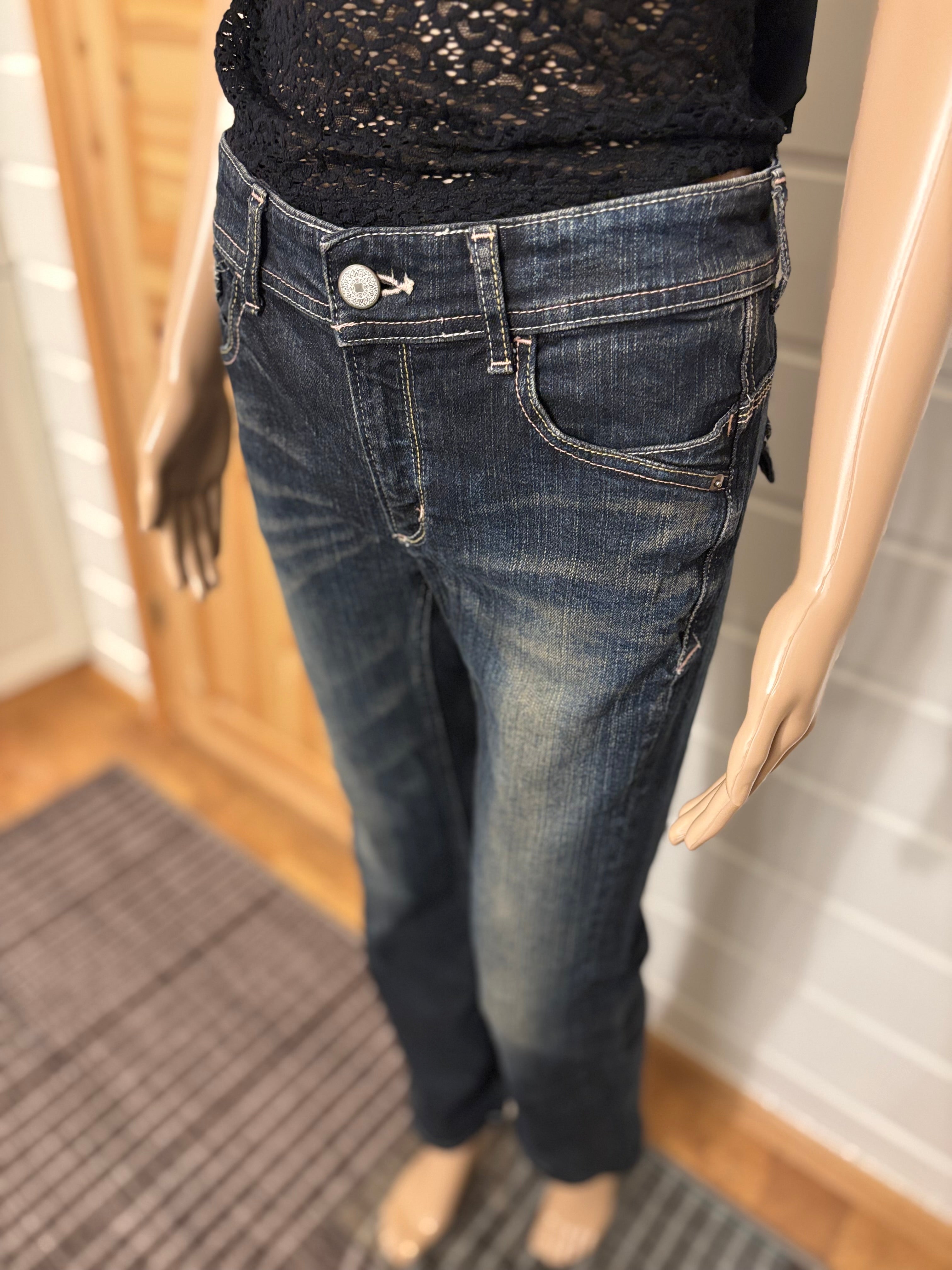 Vintage Jeans Sleng Rosa Broderte Lommer