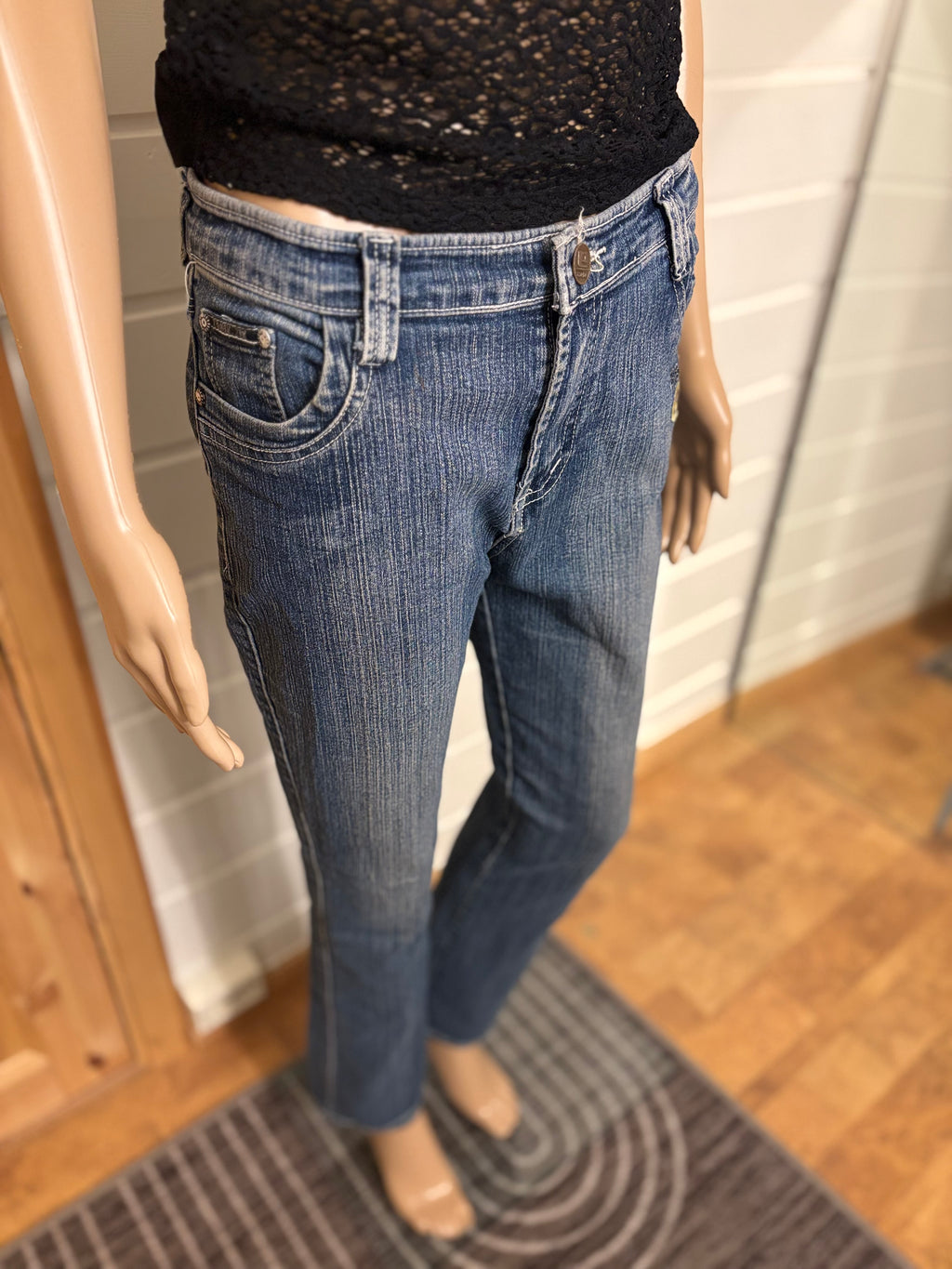 Vintage Jeans Sleng Pyntede Lommer