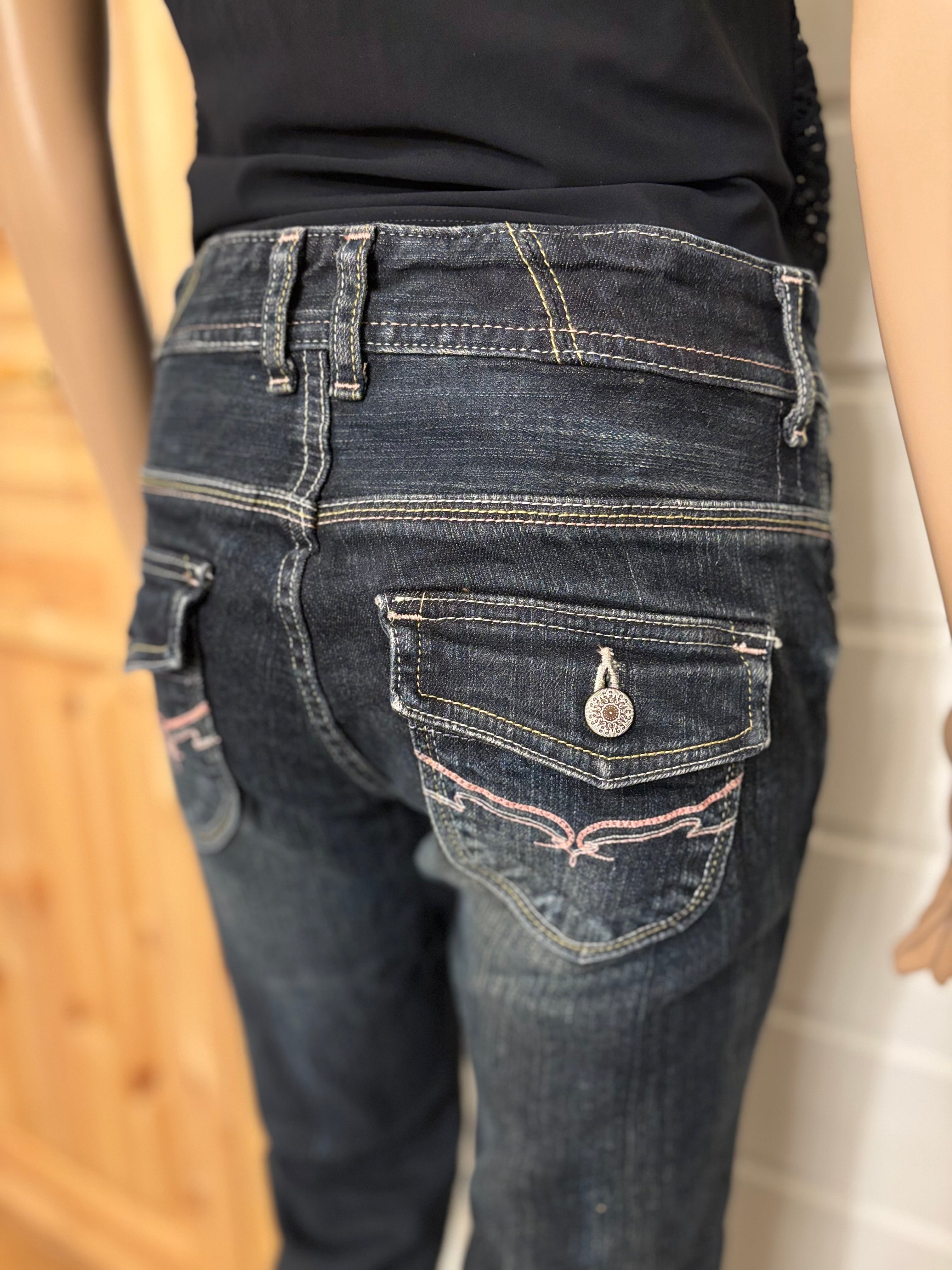 Vintage Jeans Sleng Rosa Broderte Lommer