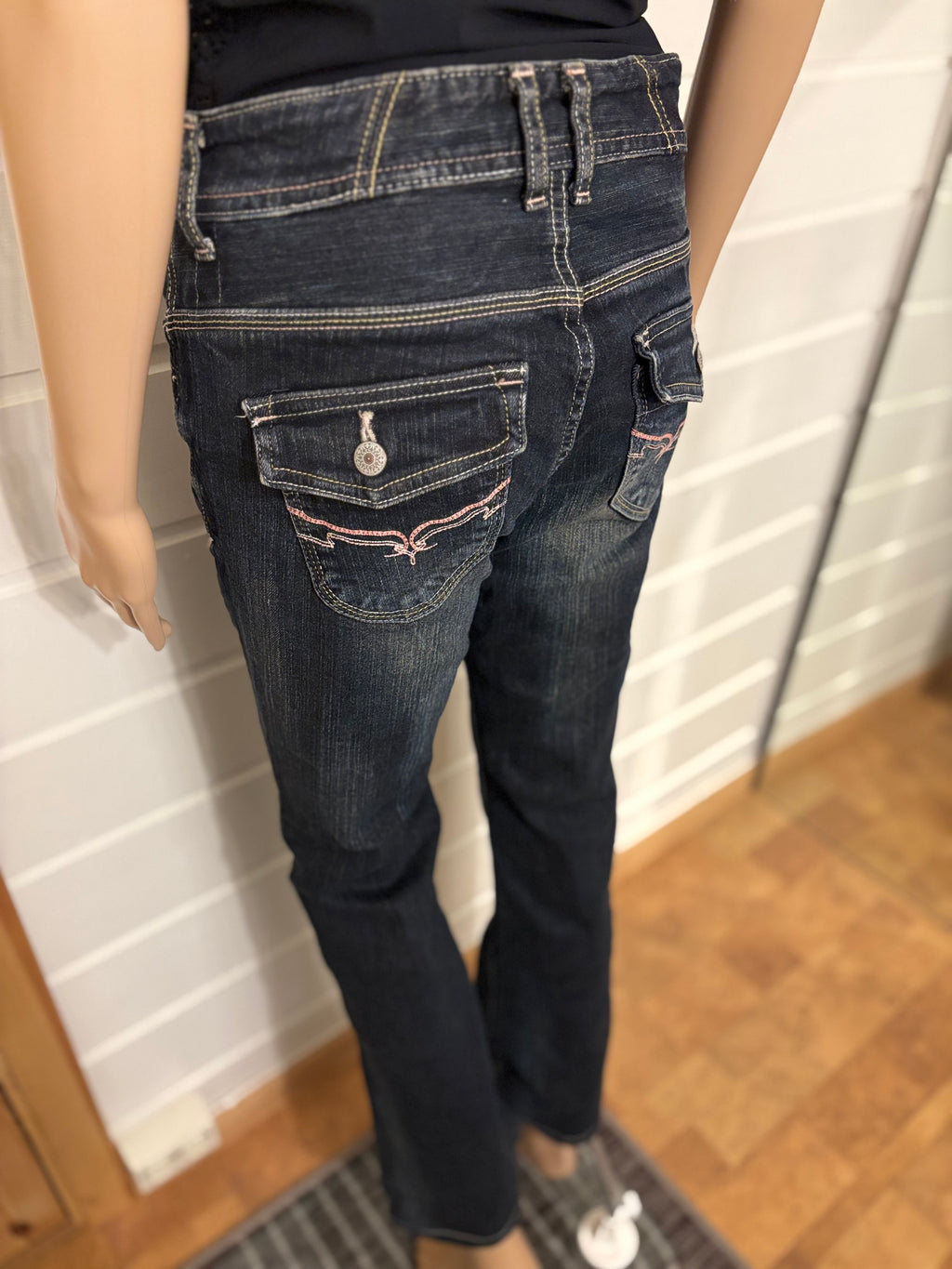 Vintage Jeans Sleng Rosa Broderte Lommer