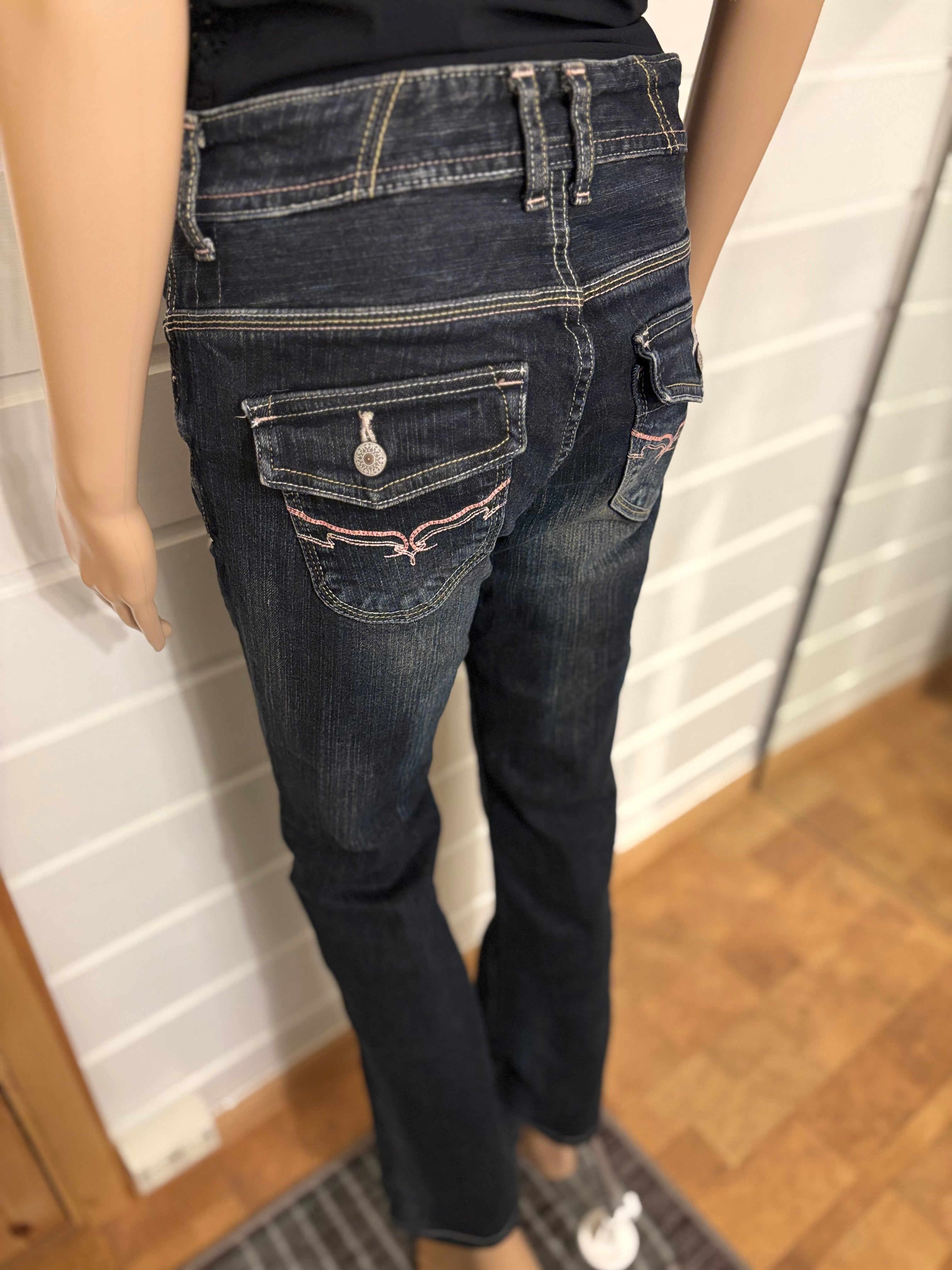 Vintage Jeans Sleng Rosa Broderte Lommer