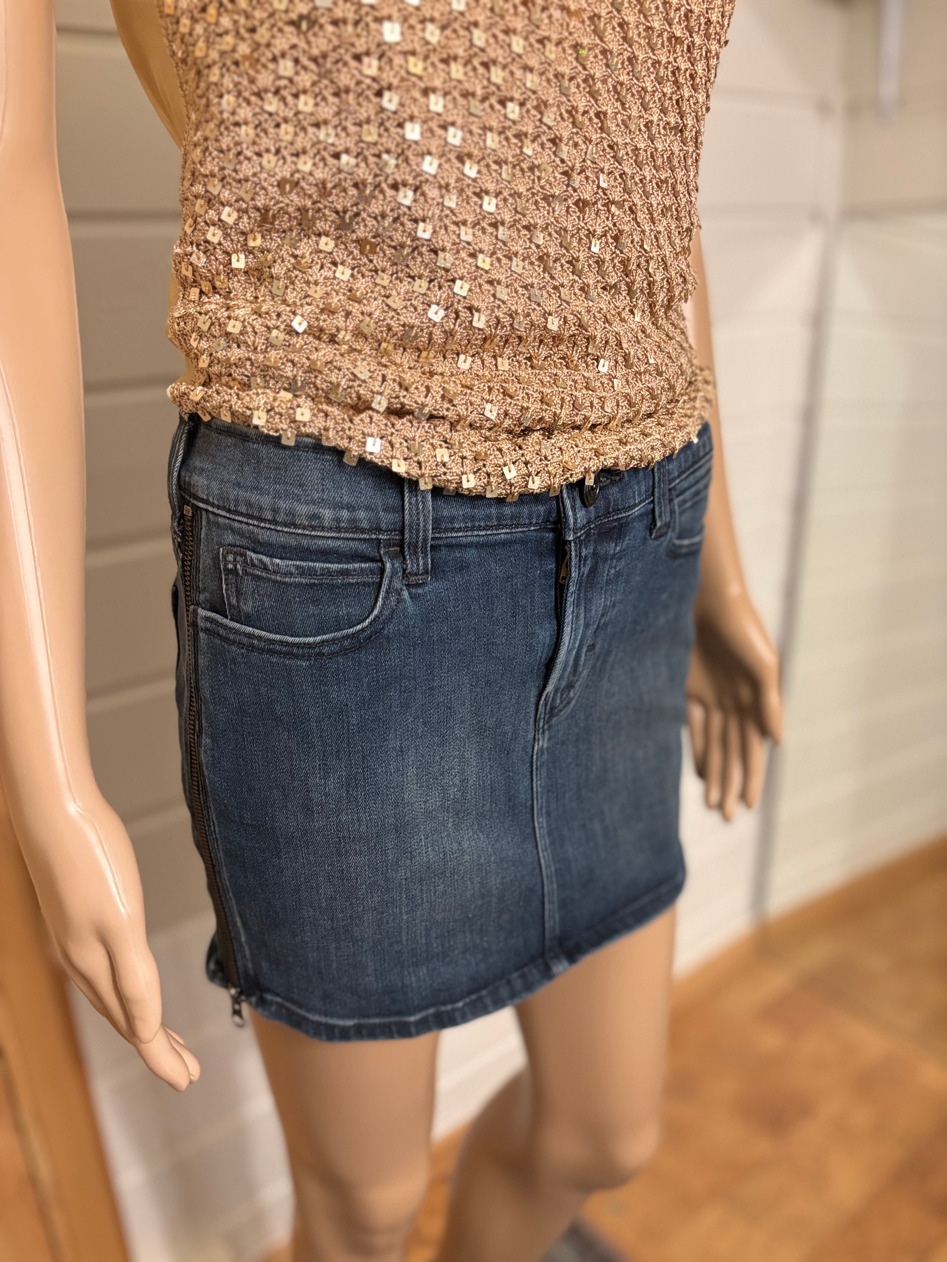 Mørkeblå Mini Denim Skjørt