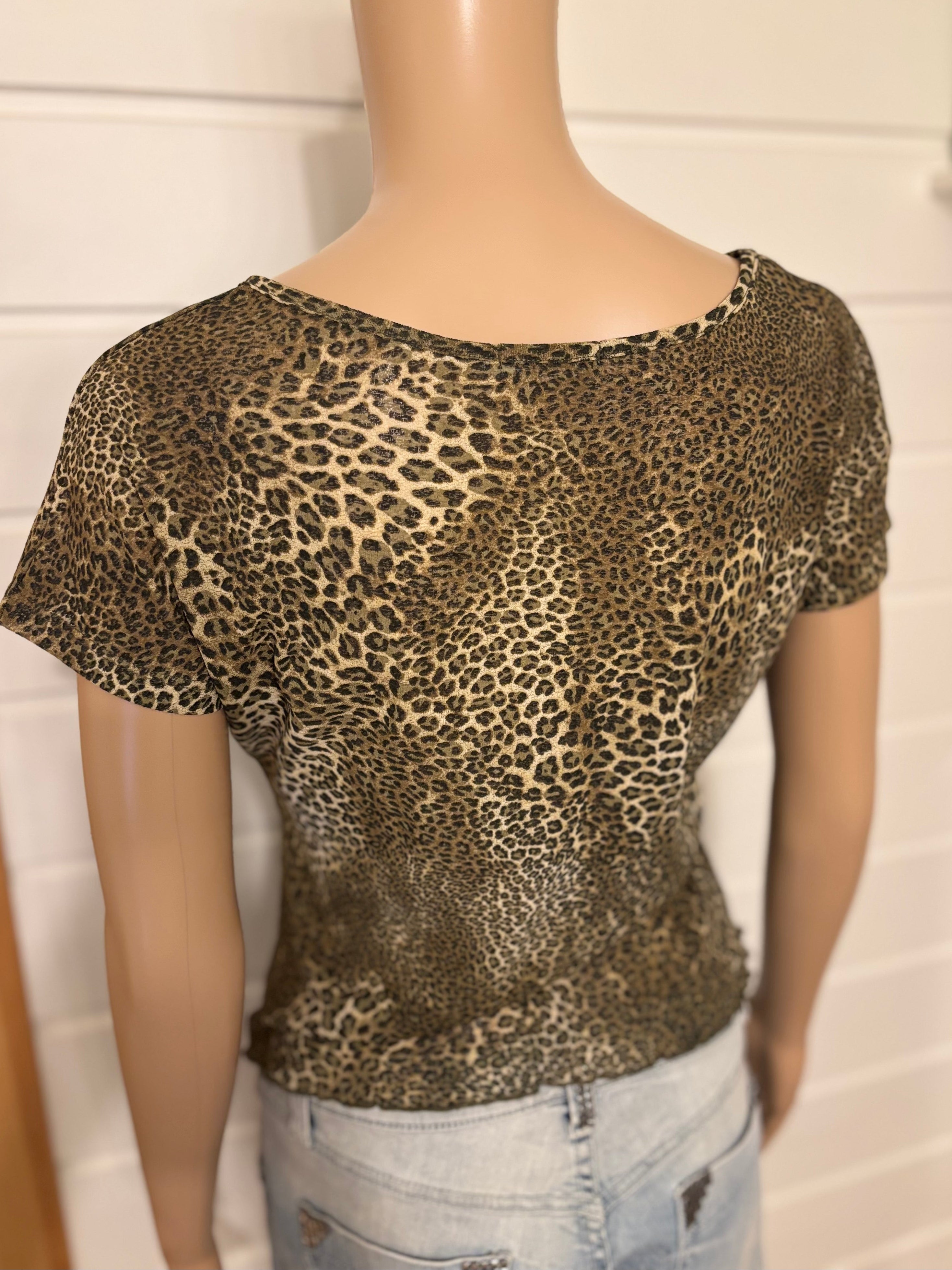 Leopard Print Mesh T-skjorte