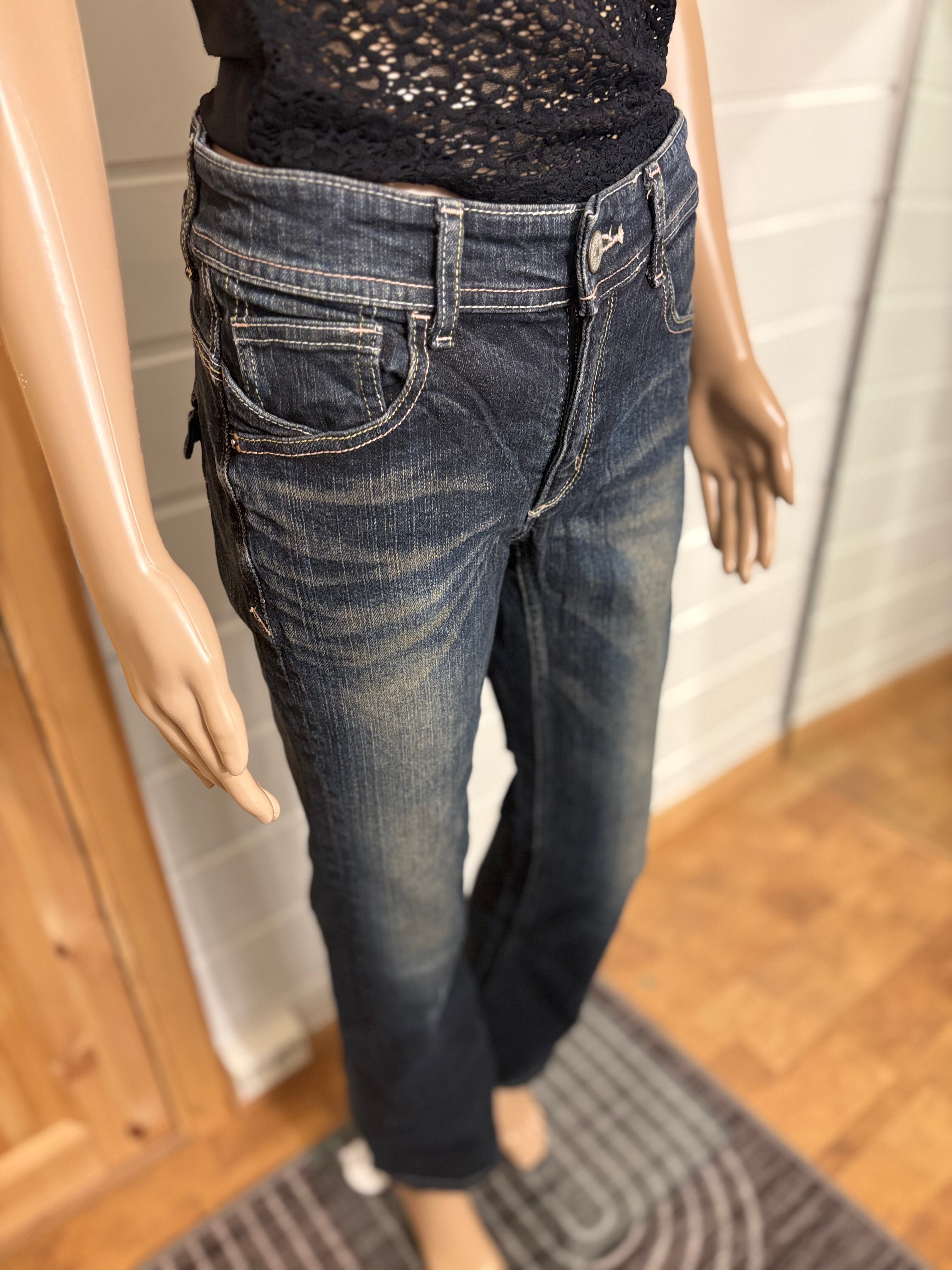 Vintage Jeans Sleng Rosa Broderte Lommer