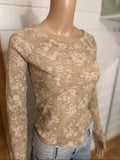 Beige Mesh Langermet Topp