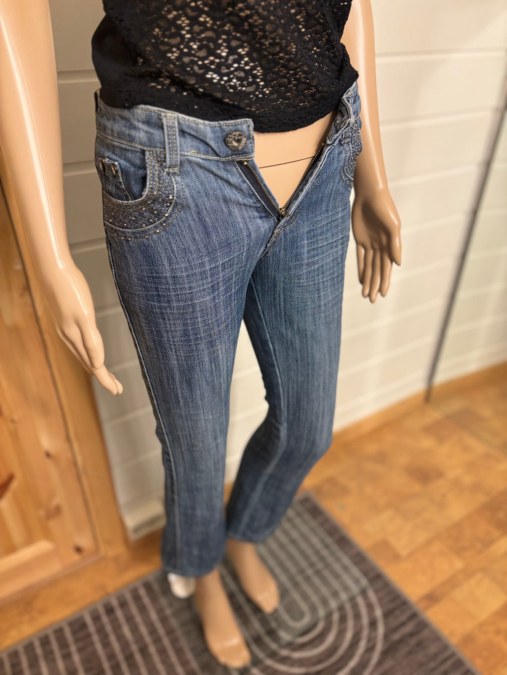 Vintage Jeans Sleng Pyntede Lommer