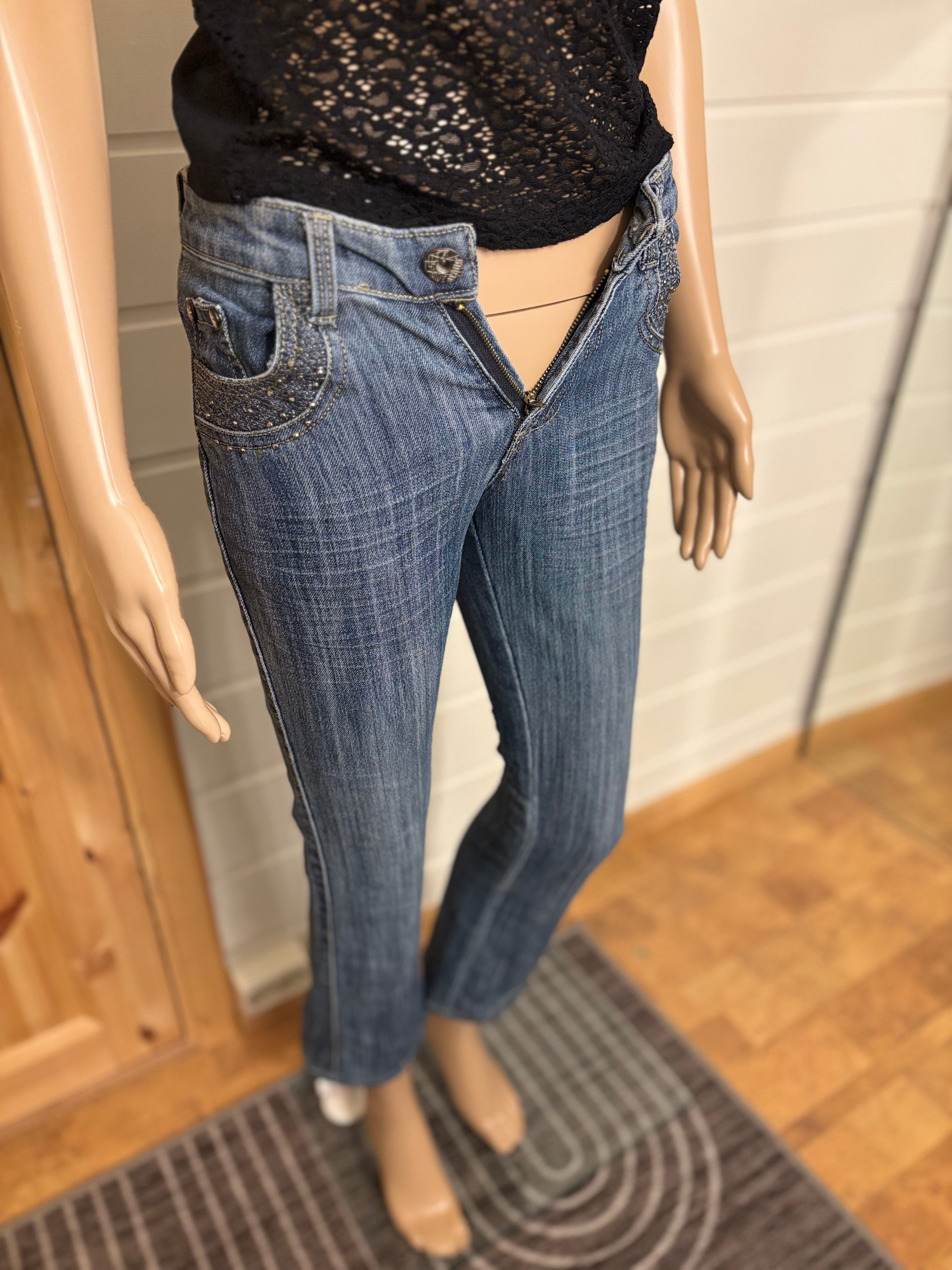 Vintage Jeans Sleng Pyntede Lommer