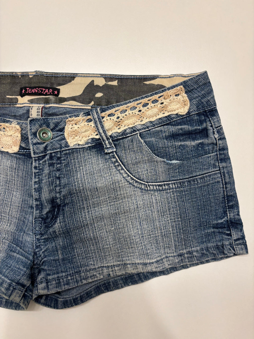 Y2K Denim Shorts Broderte Lommer