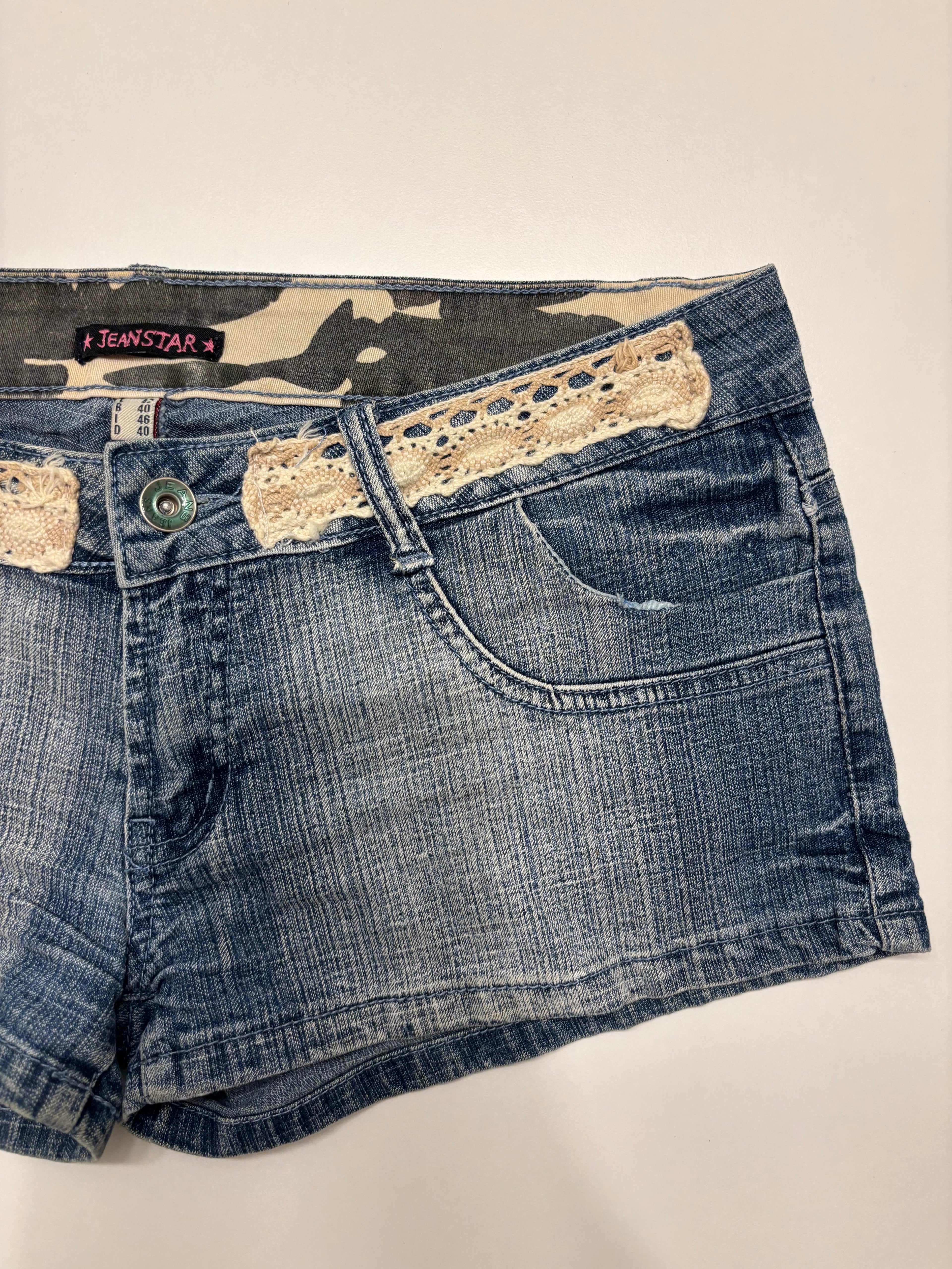 Y2K Denim Shorts Broderte Lommer