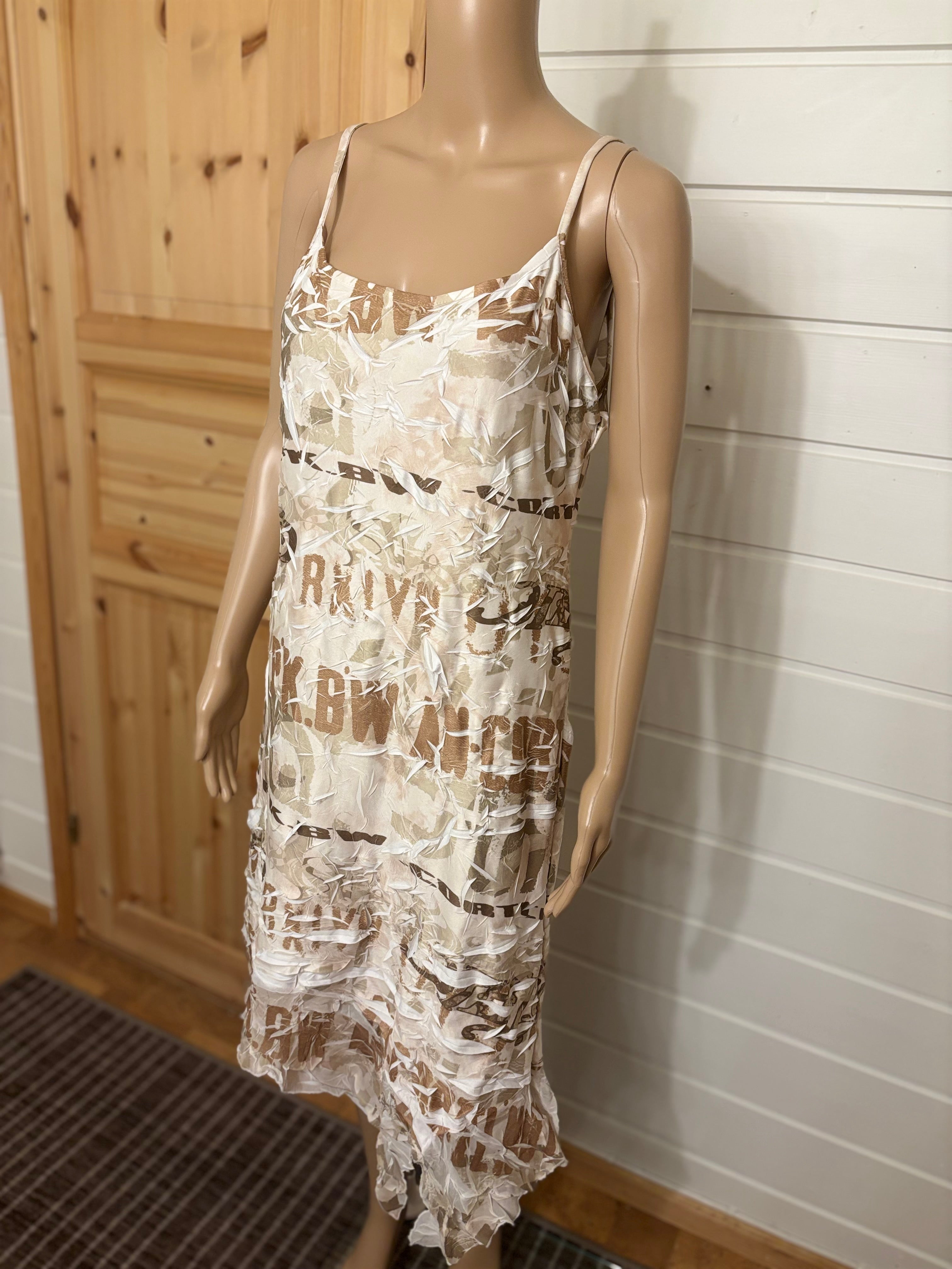 Beige Mønstret Midi Kjole