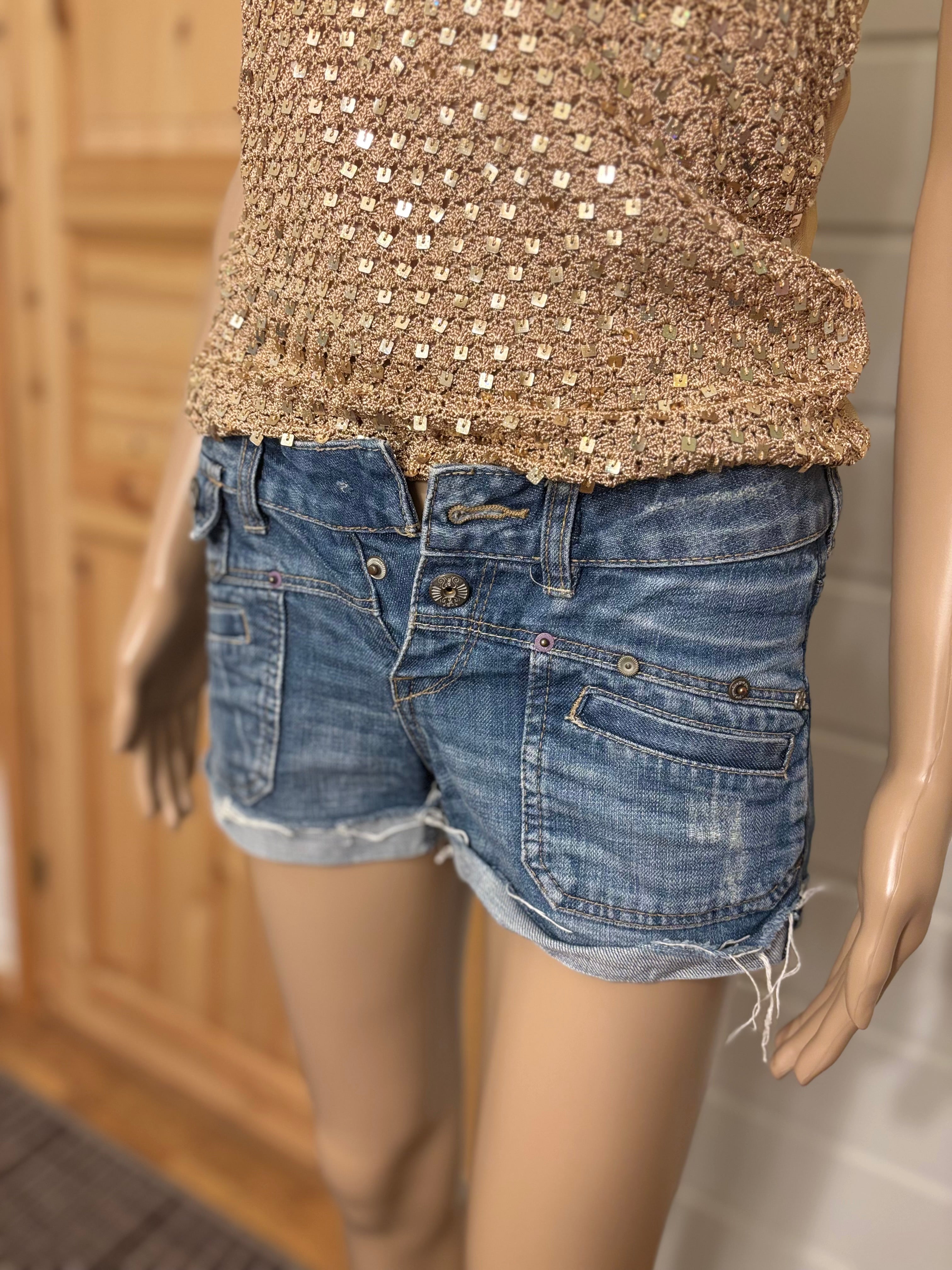 Y2K Denim Shorts Broderte Lommer