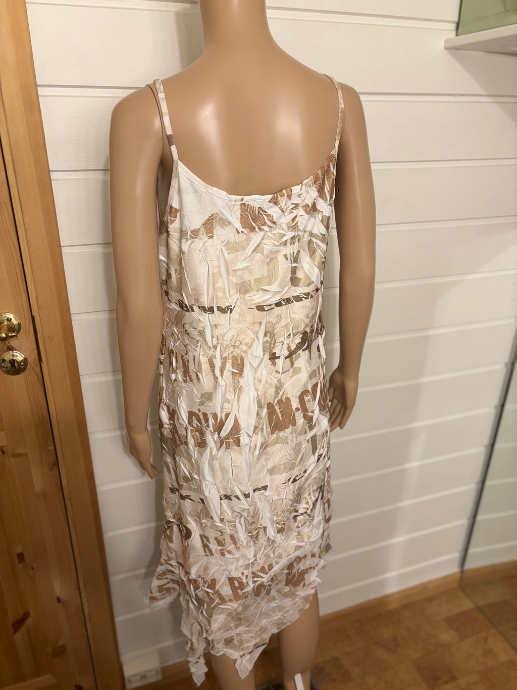 Beige Mønstret Midi Kjole