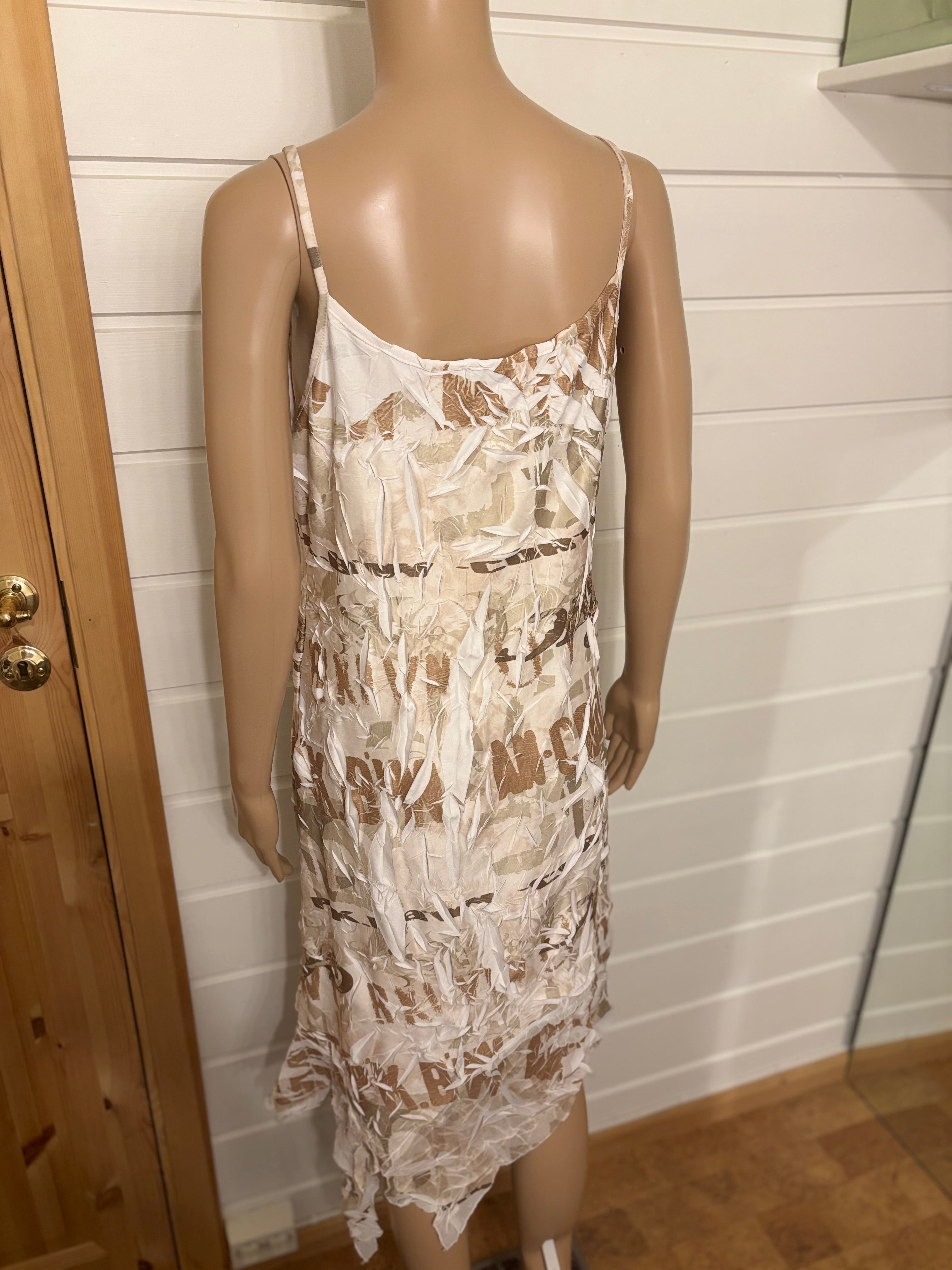 Beige Mønstret Midi Kjole
