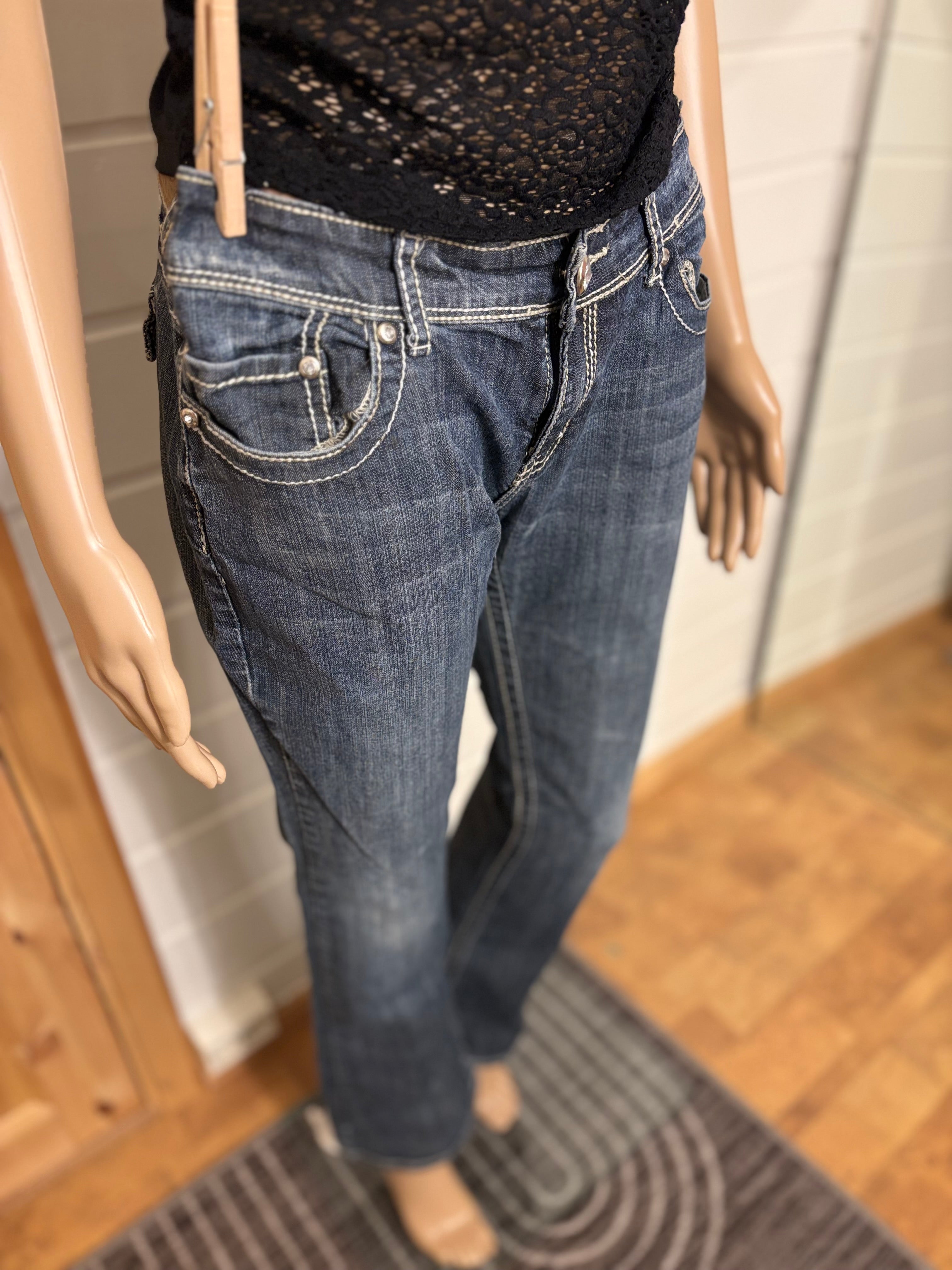 Vintage Jeans Sleng Broderte Lommer