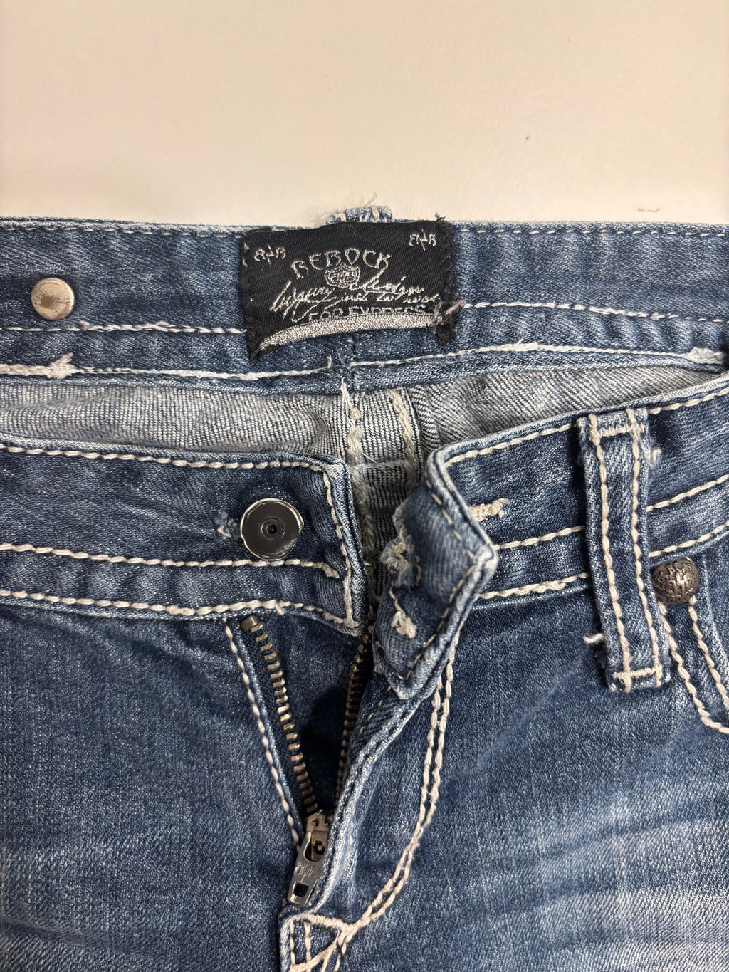 Vintage Jeans Bootcut Hvite Broderte Lommer