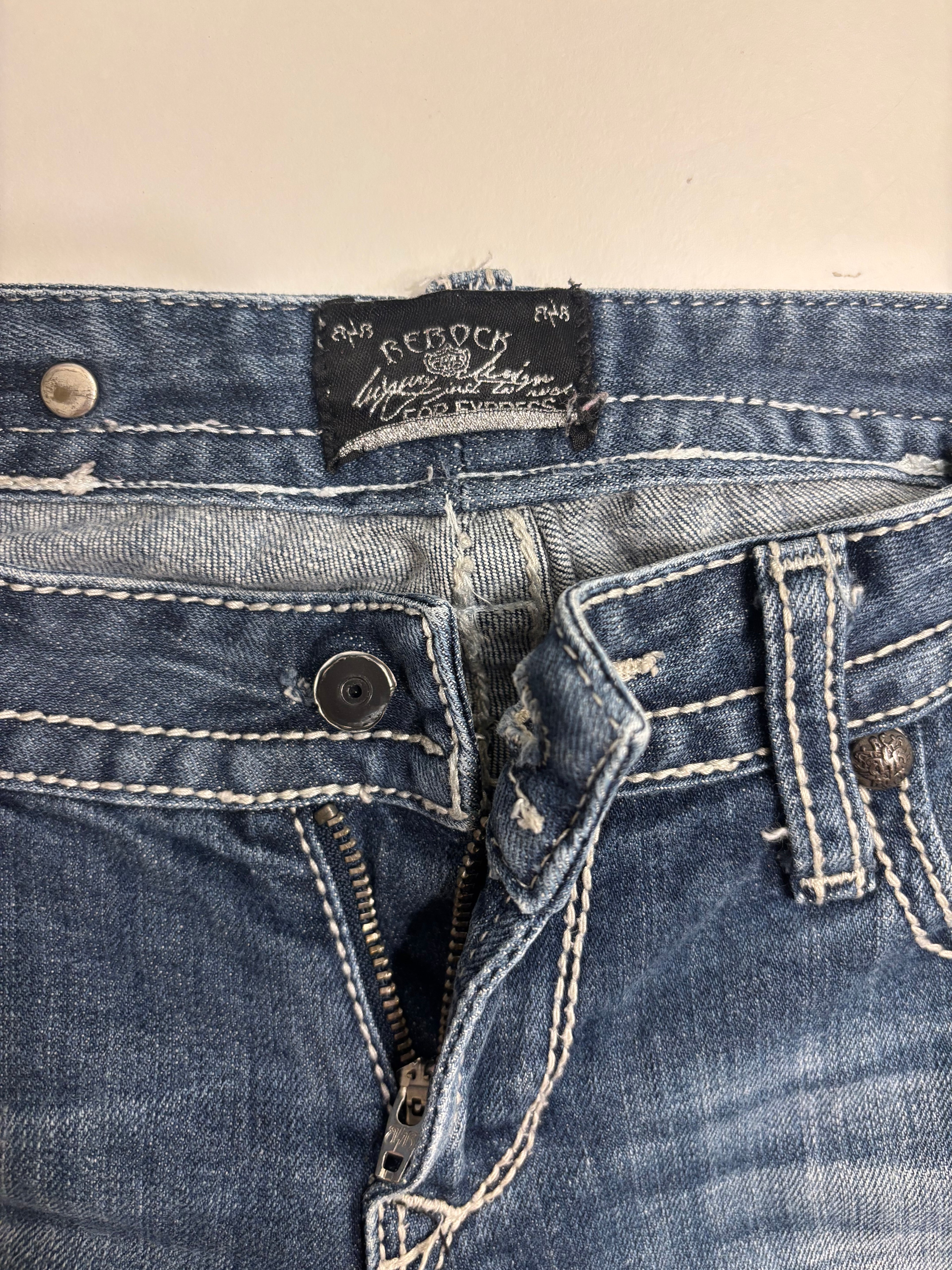 Vintage Jeans Bootcut Hvite Broderte Lommer
