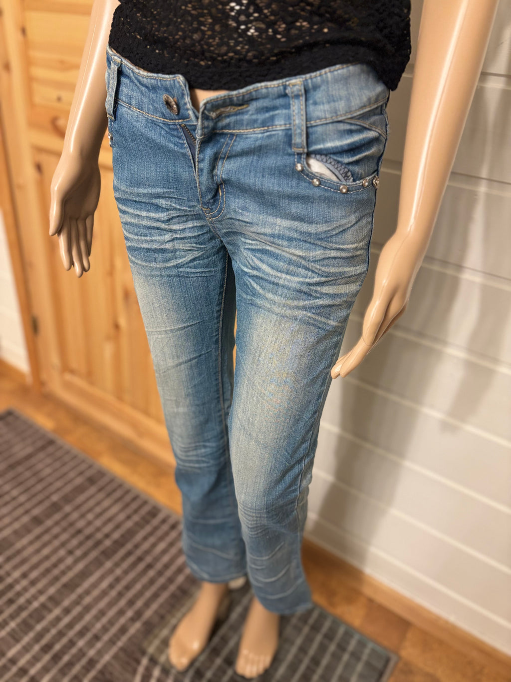 Vintage Jeans Sleng Pyntede Lommer